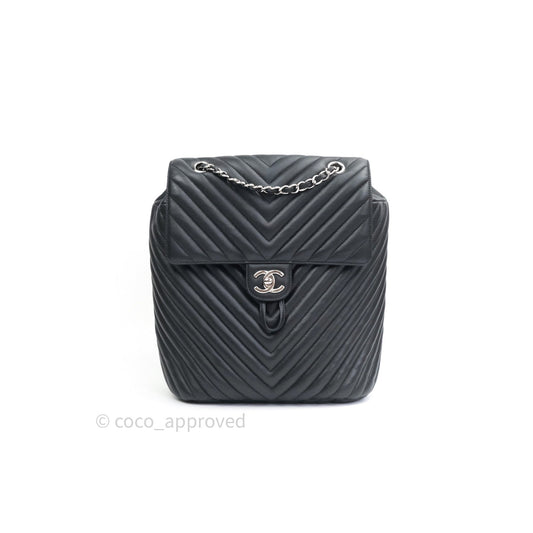 Chanel Calfskin Chevron Small Urban Spirit Backpack Black Silver Hardware