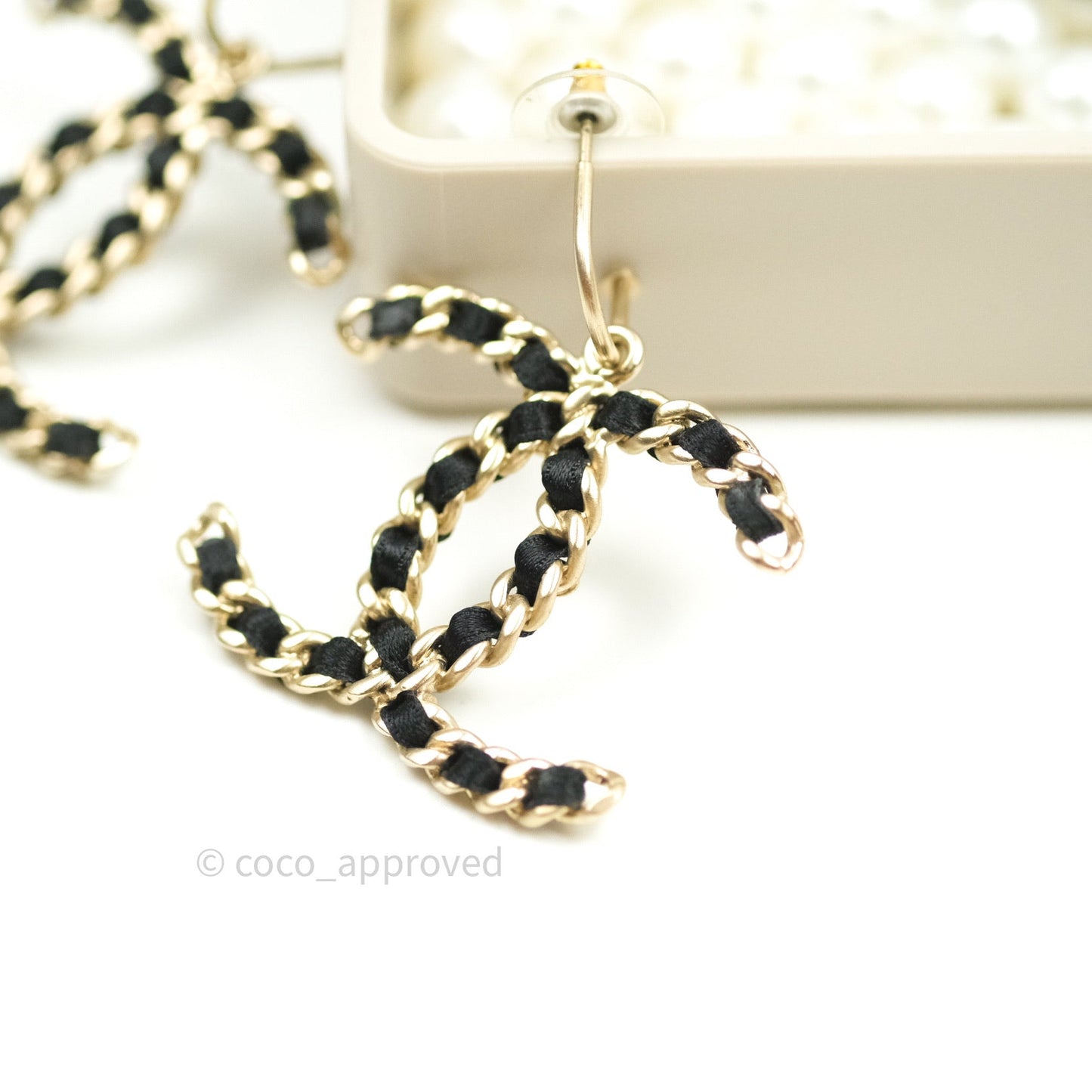 Chanel Satin CC Chain Earrings Light Gold