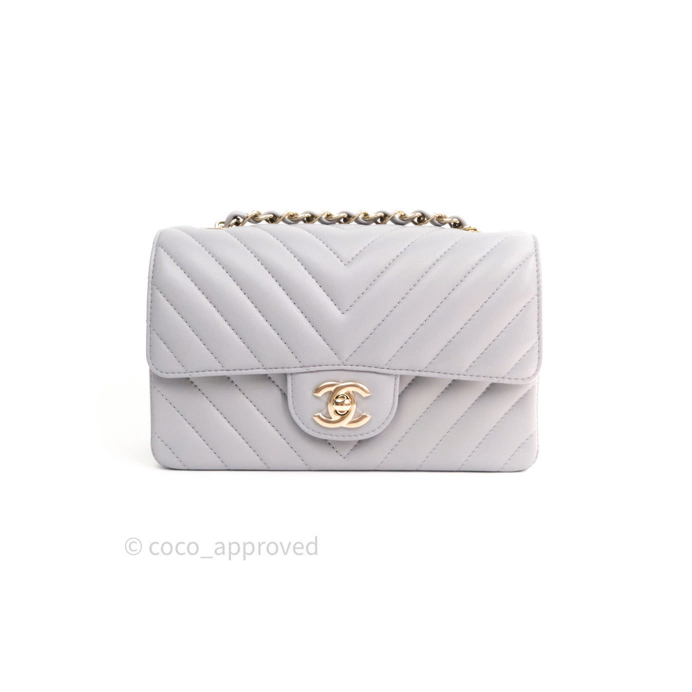 Chanel Quilted Mini Rectangular Grey Lambskin Gold Hardware