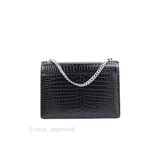 Saint Laurent Sunset Medium Black Crocodile Embossed Calfskin Silver Hardware