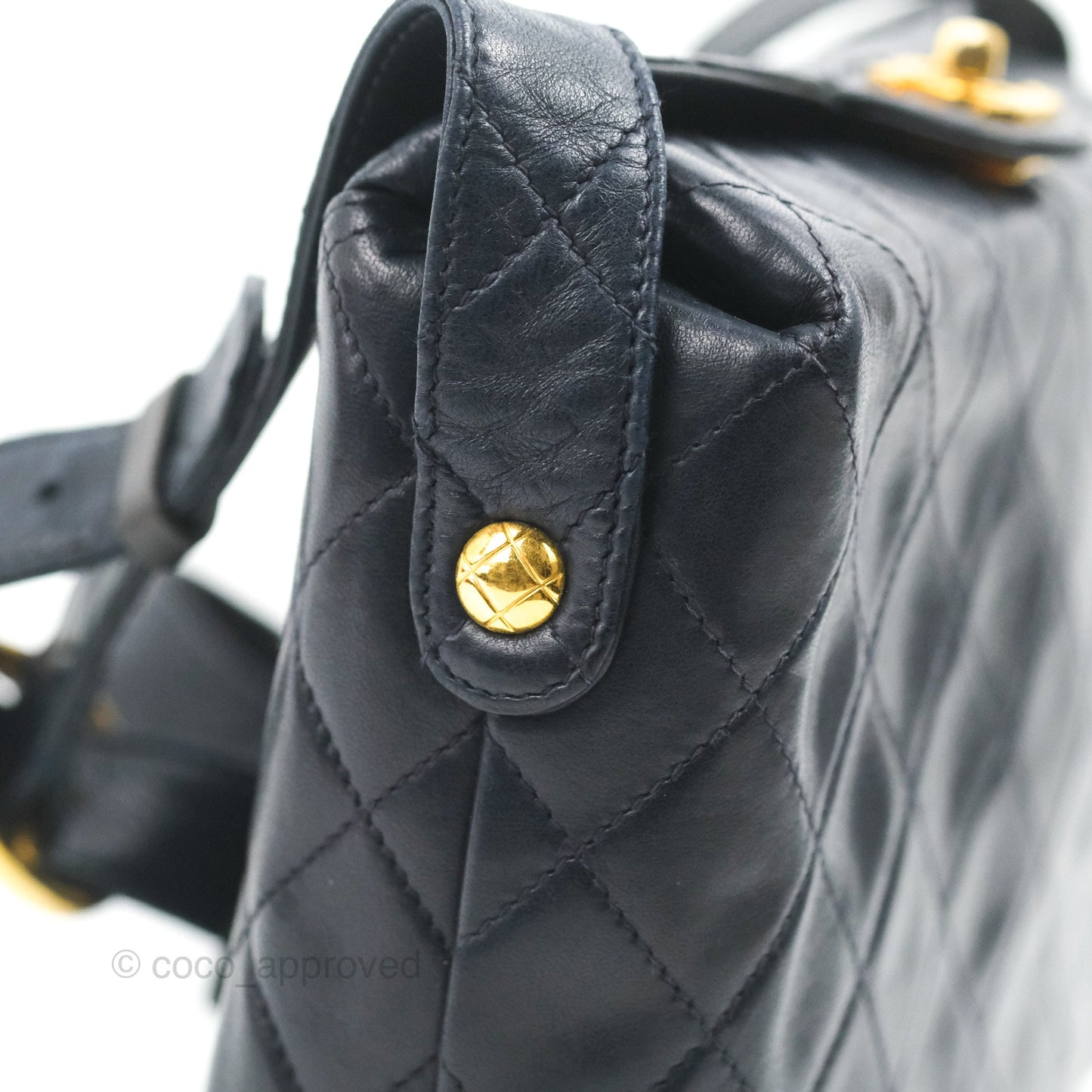 Chanel Vintage CC Box Shoulder Bag Navy Lambskin Gold Hardware