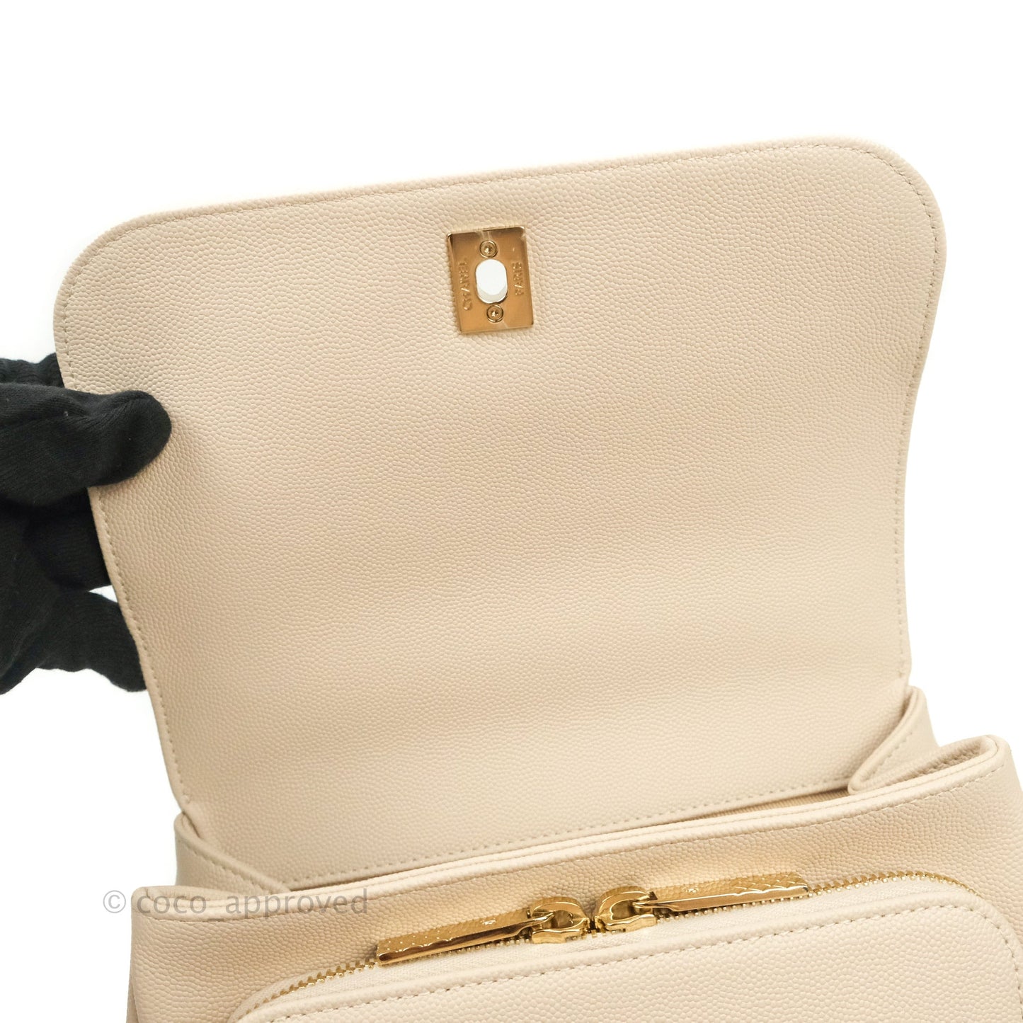 Chanel Quilted Medium Business Affinity Flap Beige Caviar Gold Hardware