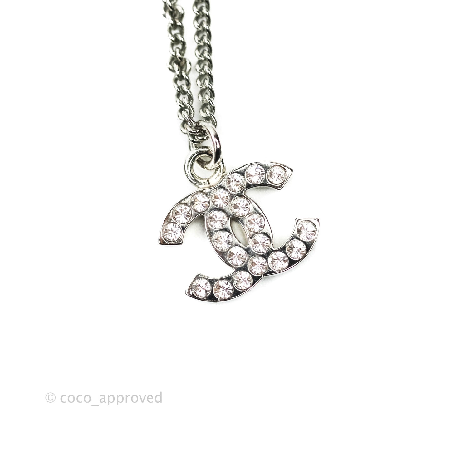 Chanel CC Crystal Necklace Silver Tone 11V