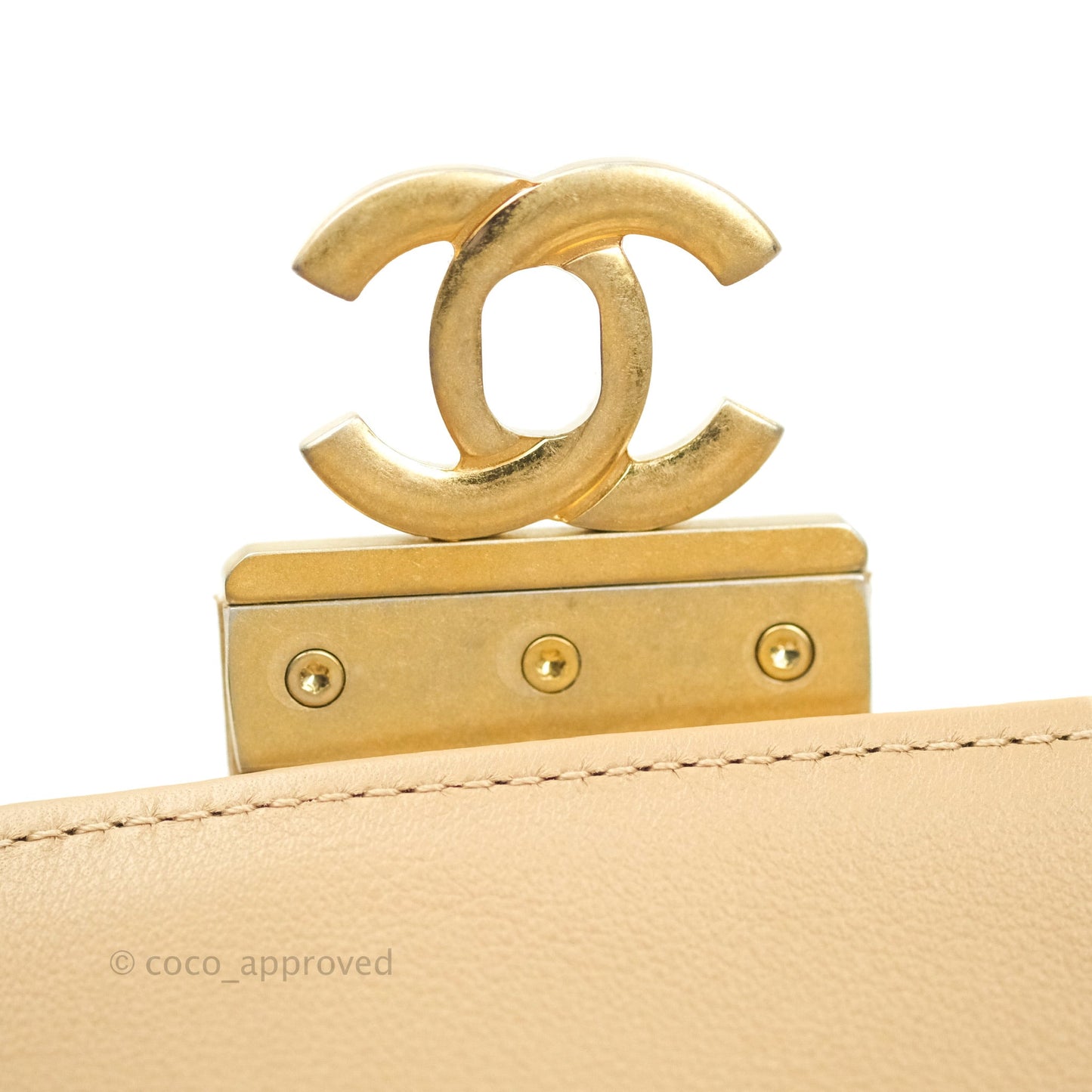 Chanel Quilted Chevron In The City Bag Beige Calfskin Aged Gold Hardware
