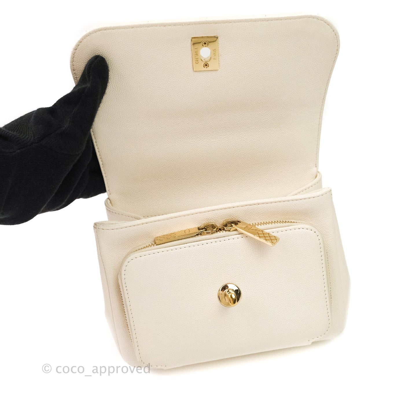 Chanel Quilted Small Business Affinity Flap Ivory Caviar Light Gold Hardware