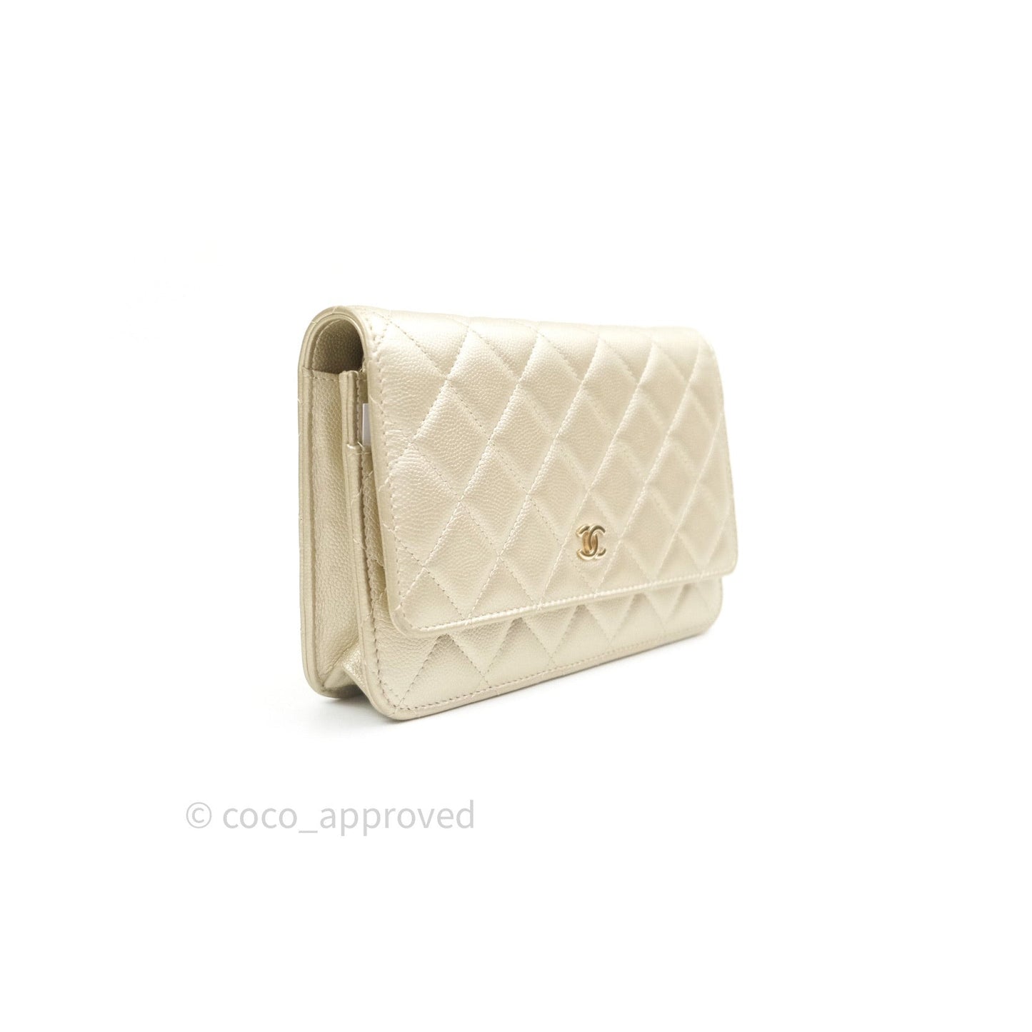 Chanel Quilted Wallet on Chain WOC Light Gold Caviar Gold Hardware