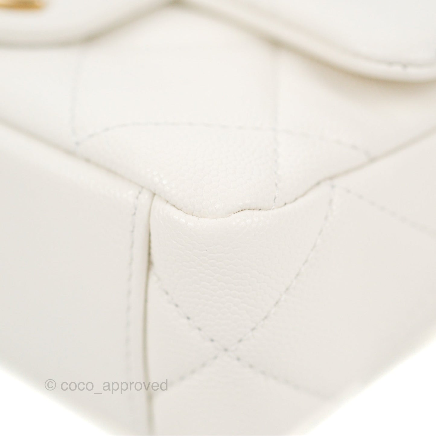 Chanel Mini Flap with Coin Charm White Caviar Aged Gold Hardware 22A