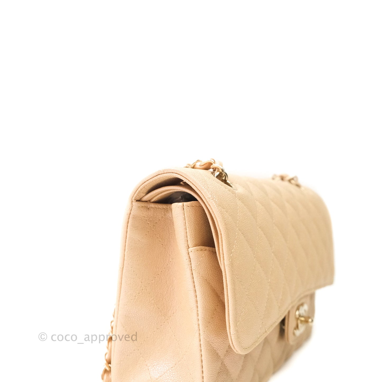 Chanel Classic M/L Medium Double Flap Iridescent Beige Caviar Gold Hardware 19S