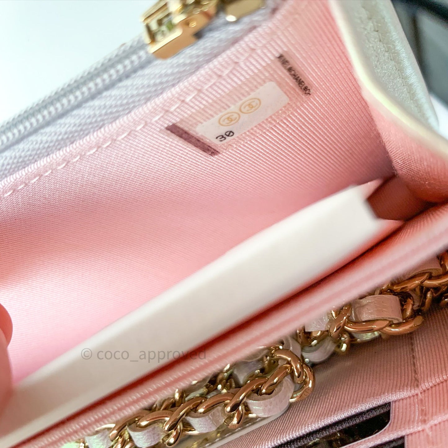 Chanel Quilted Mini Wallet on Chain WOC Iridescent Ivory Gold Hardware 20A