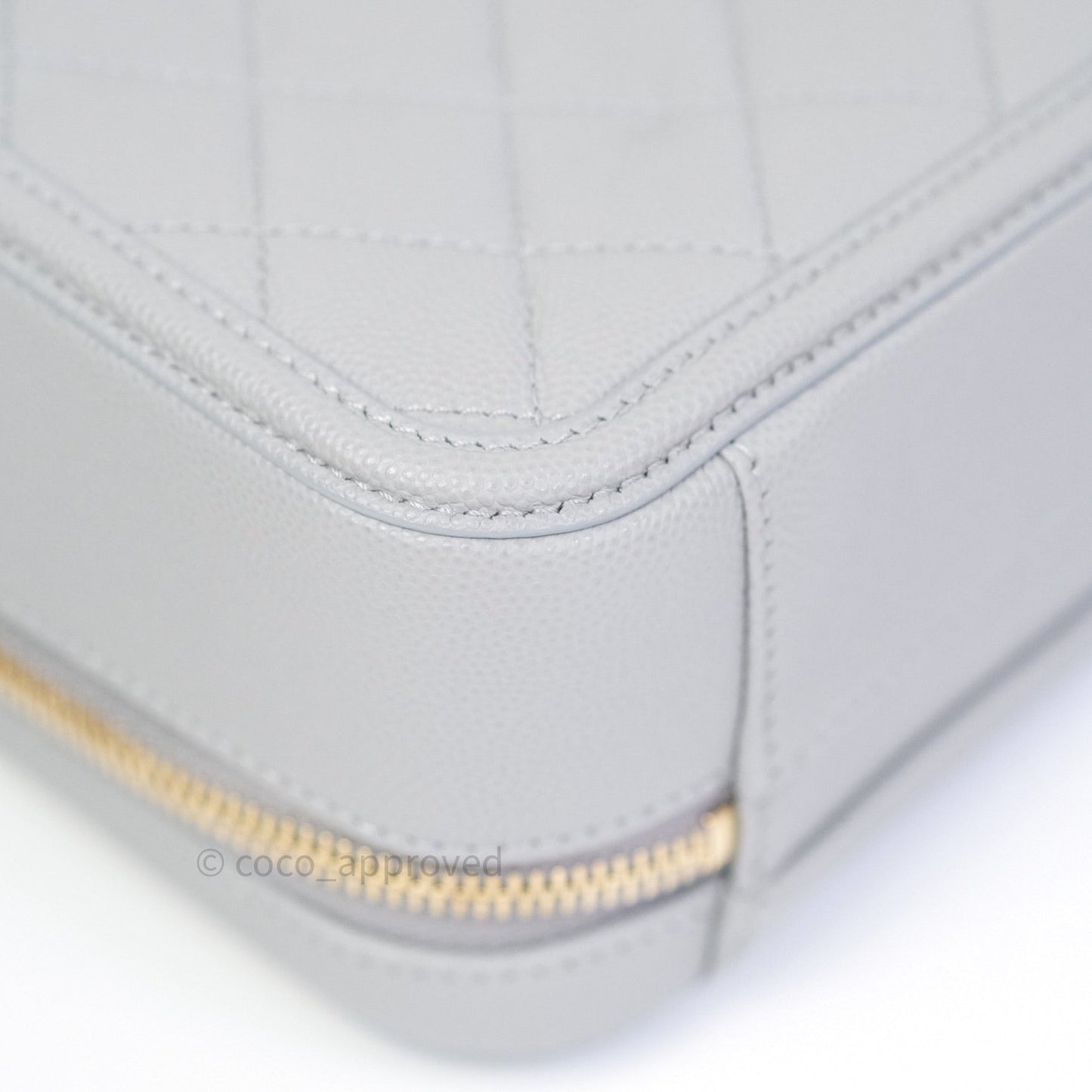 Chanel Quilted Medium CC Filigree Vanity Case Grey Caviar Light Gold Hardware