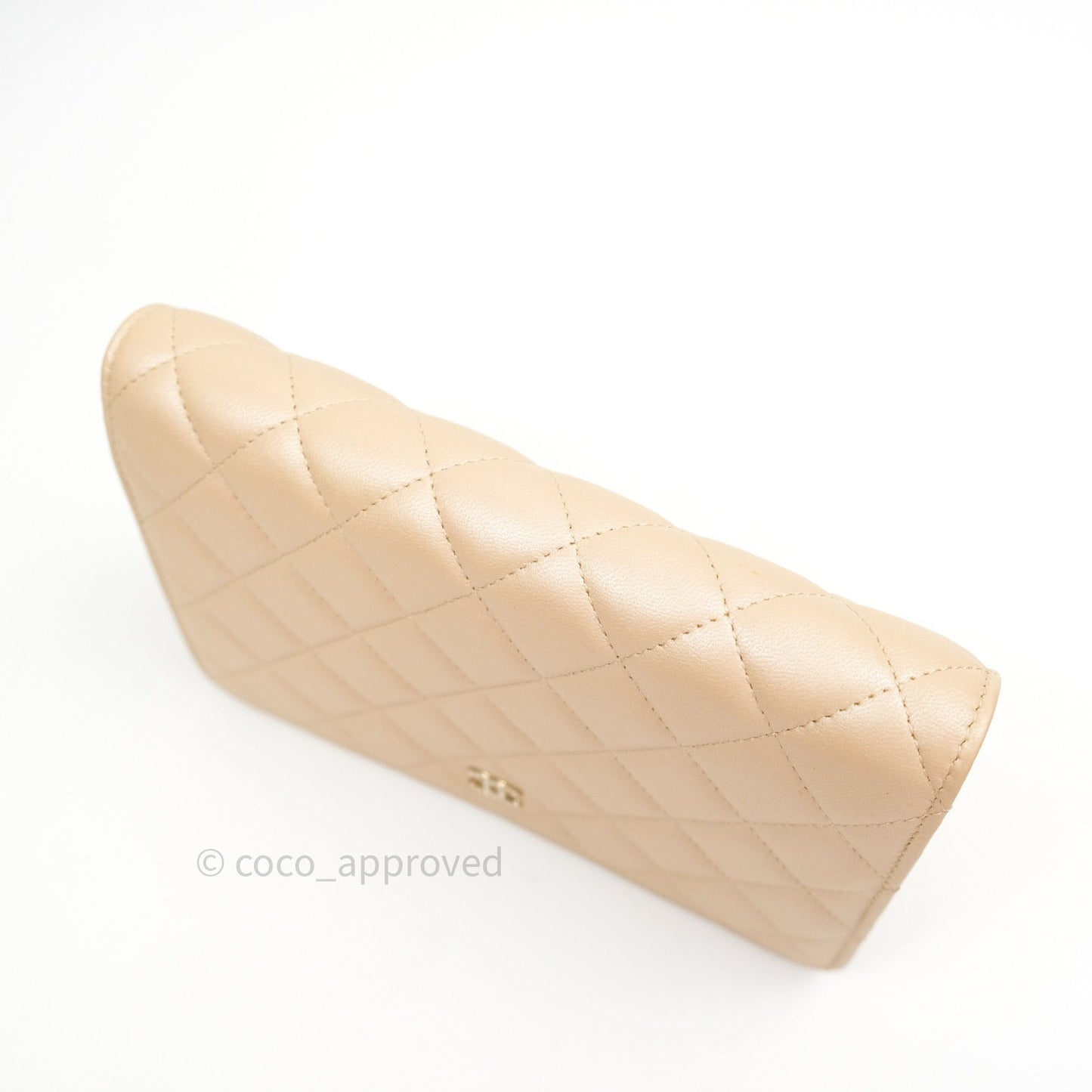 Chanel Quilted Beige Iridescent Lambskin Pearl Wallet On Chain WOC