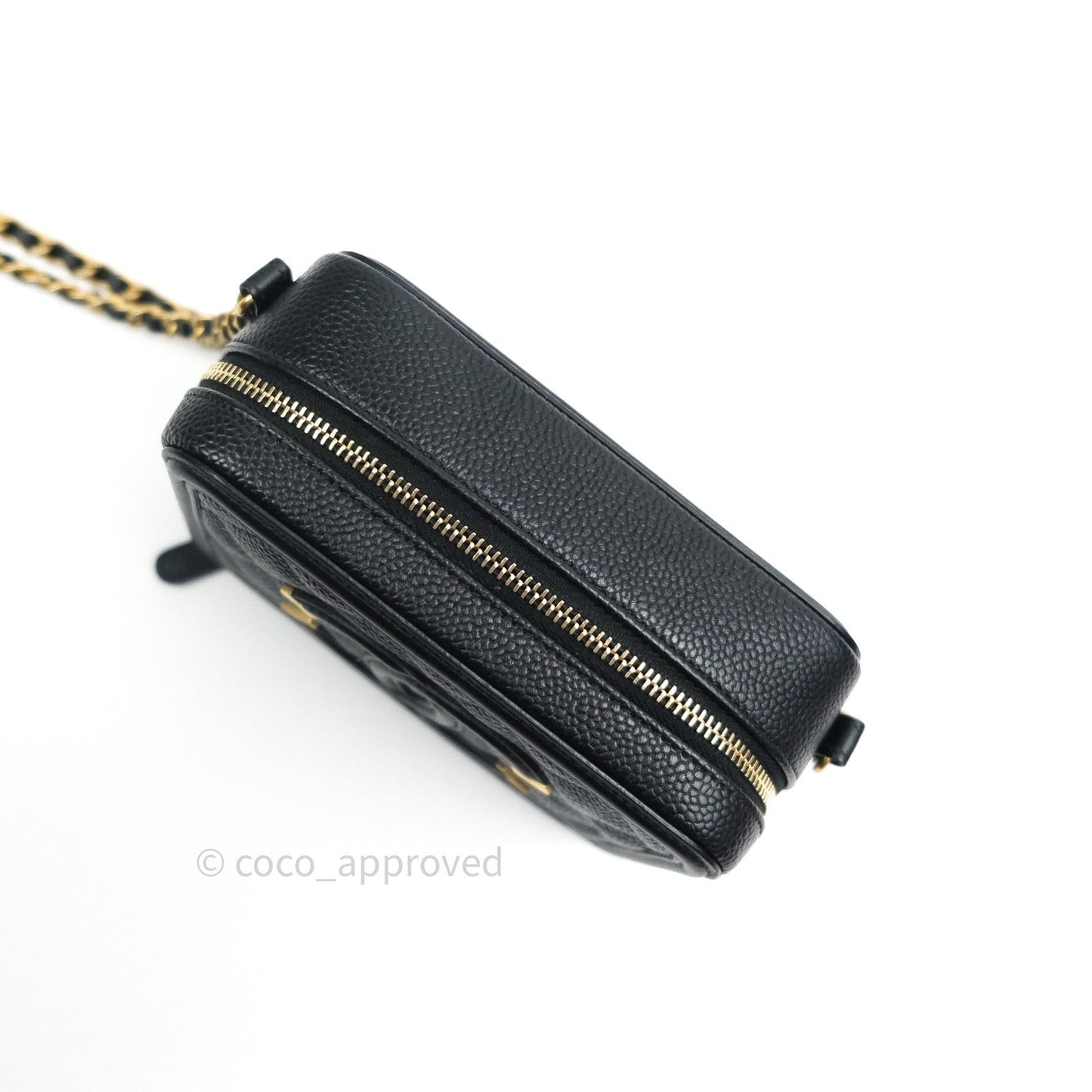 Chanel Quilted CC Filigree Vanity Clutch With Chain Black Caviar