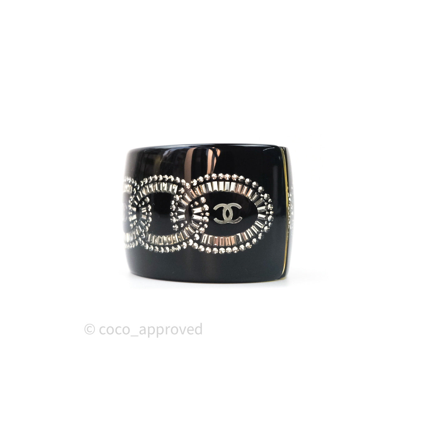 Chanel Resin Strass CC Crystal Cuff Black