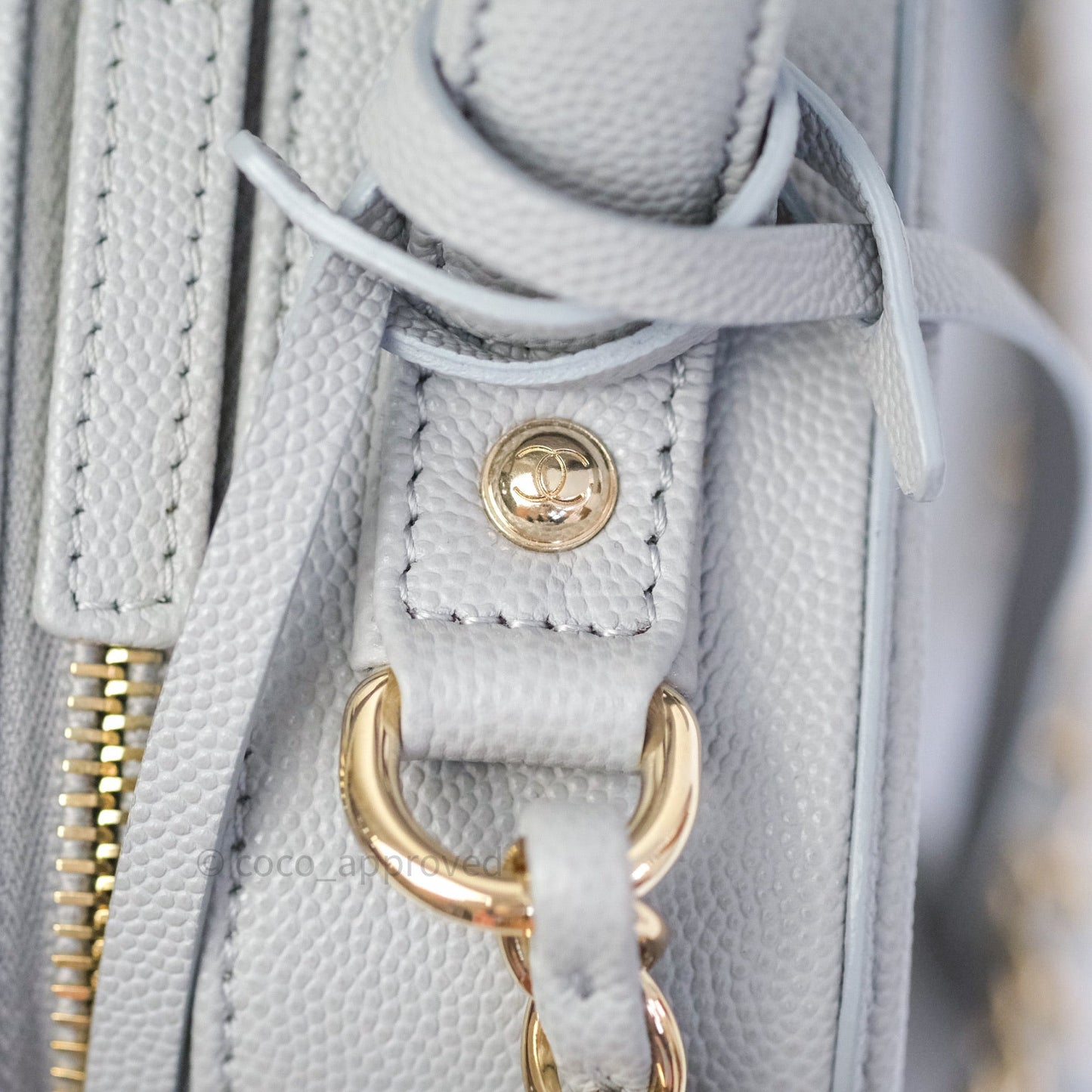 Chanel Quilted Medium CC Filigree Vanity Case Grey Caviar Light Gold Hardware