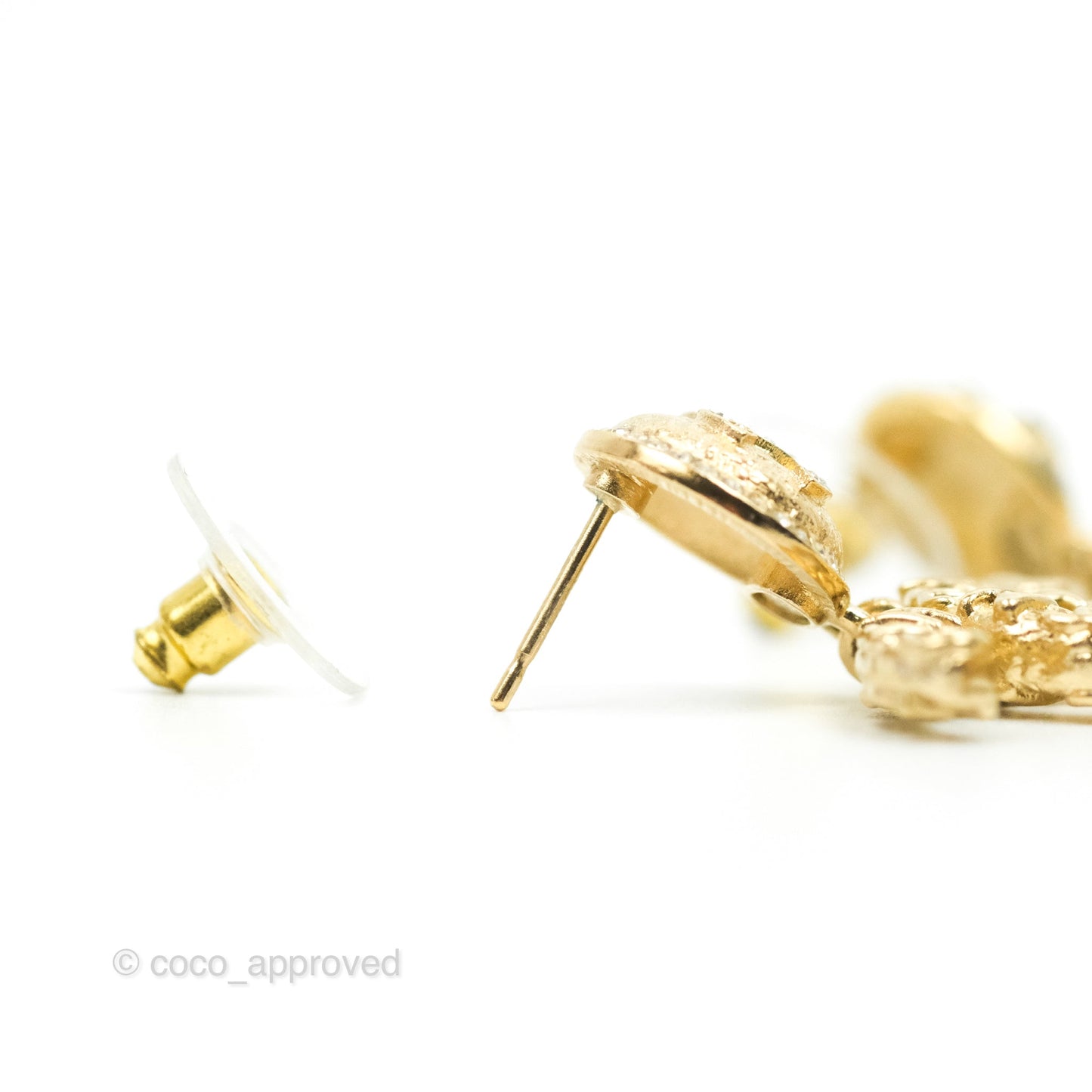Chanel CC Crystal Drop Earrings Gold Tone 21P