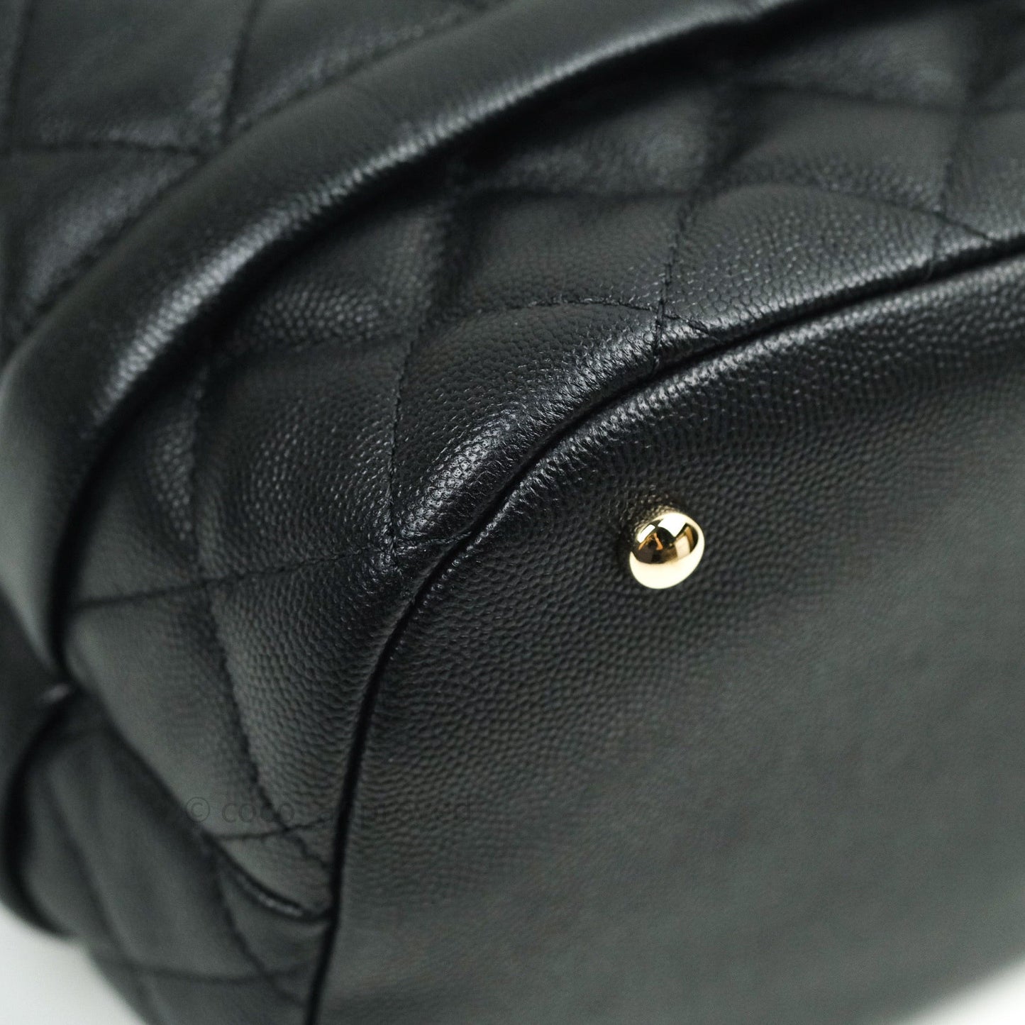 Chanel Caviar Quilted Rolled Up Bucket Drawstring Bag Black Gold Hardware