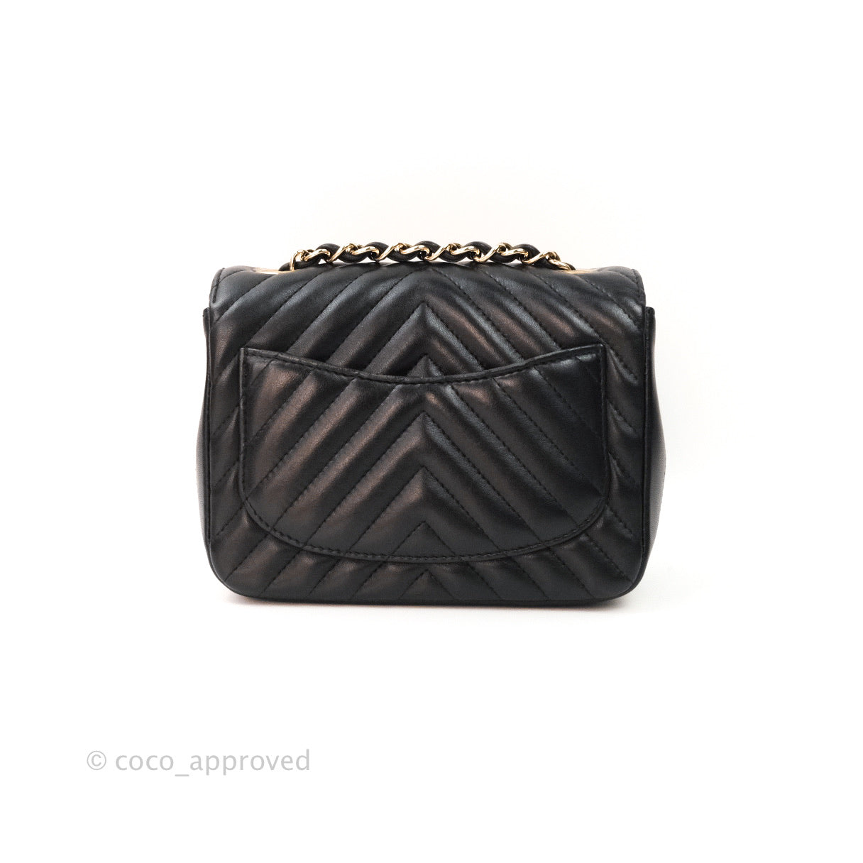 Chanel Mini Square Chevron Black Lambskin Gold Hardware