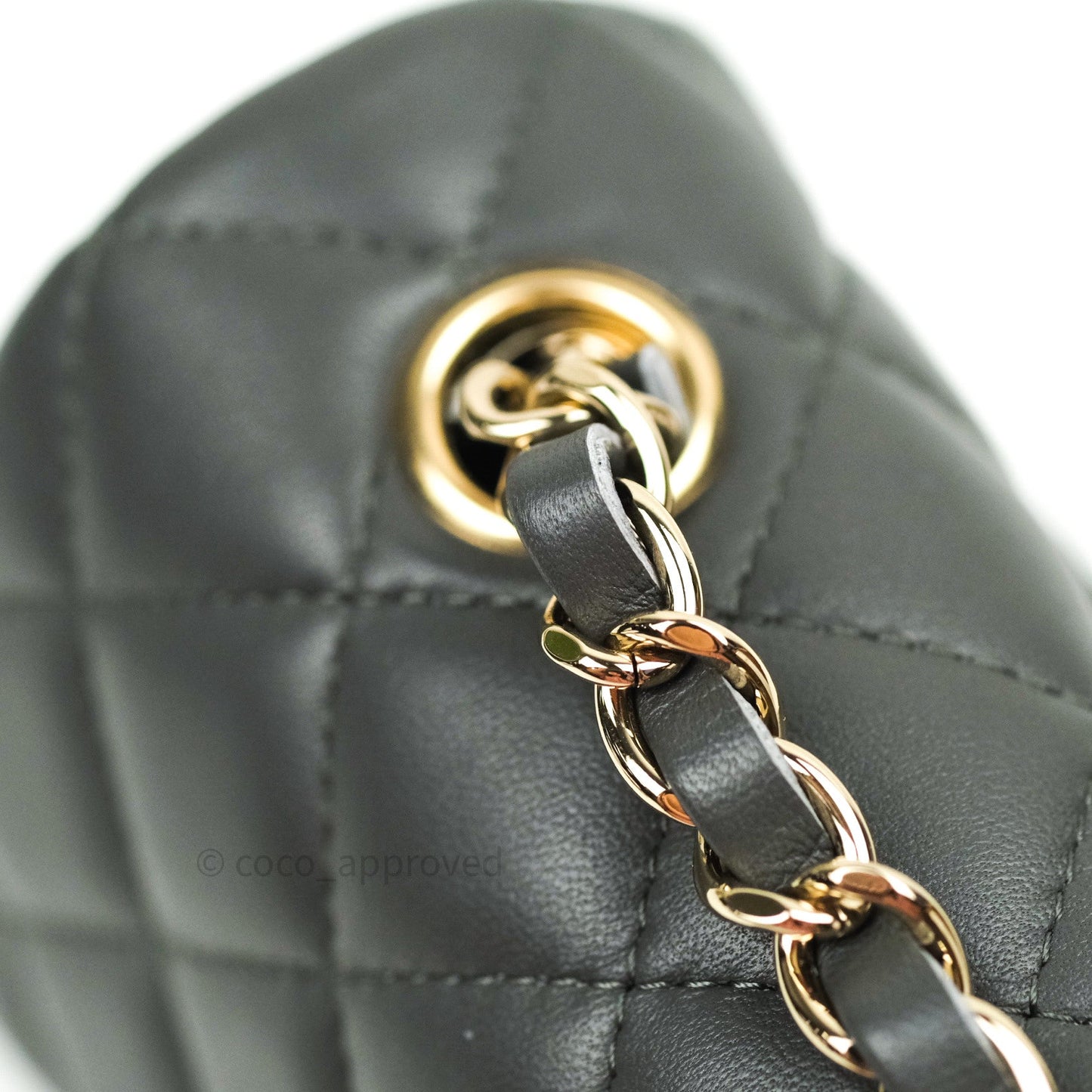 Chanel Quilted Mini Rectangular Dark Grey Lambskin Gold Hardware