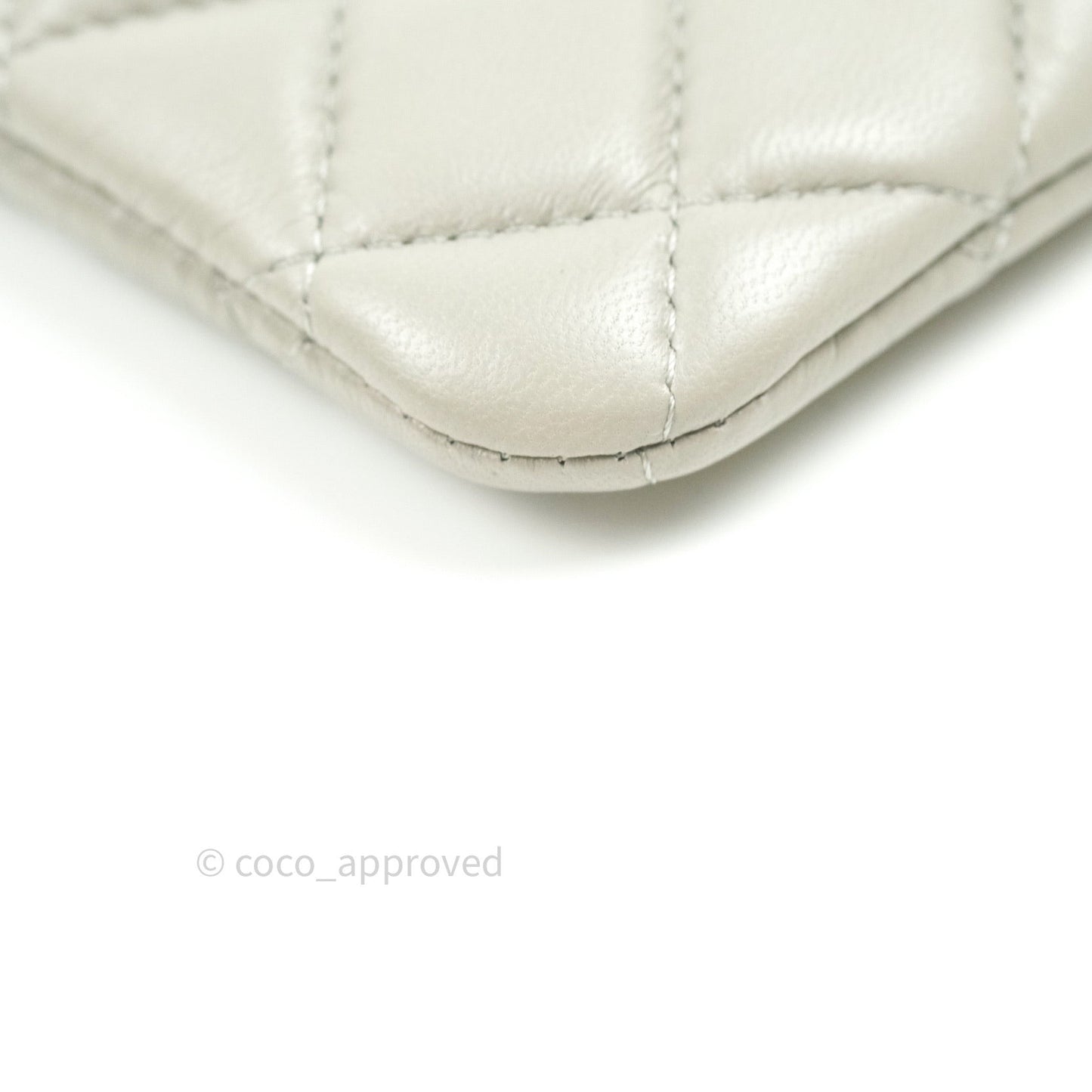 Chanel Quilted Mini O Case Grey Lambskin Silver Hardware