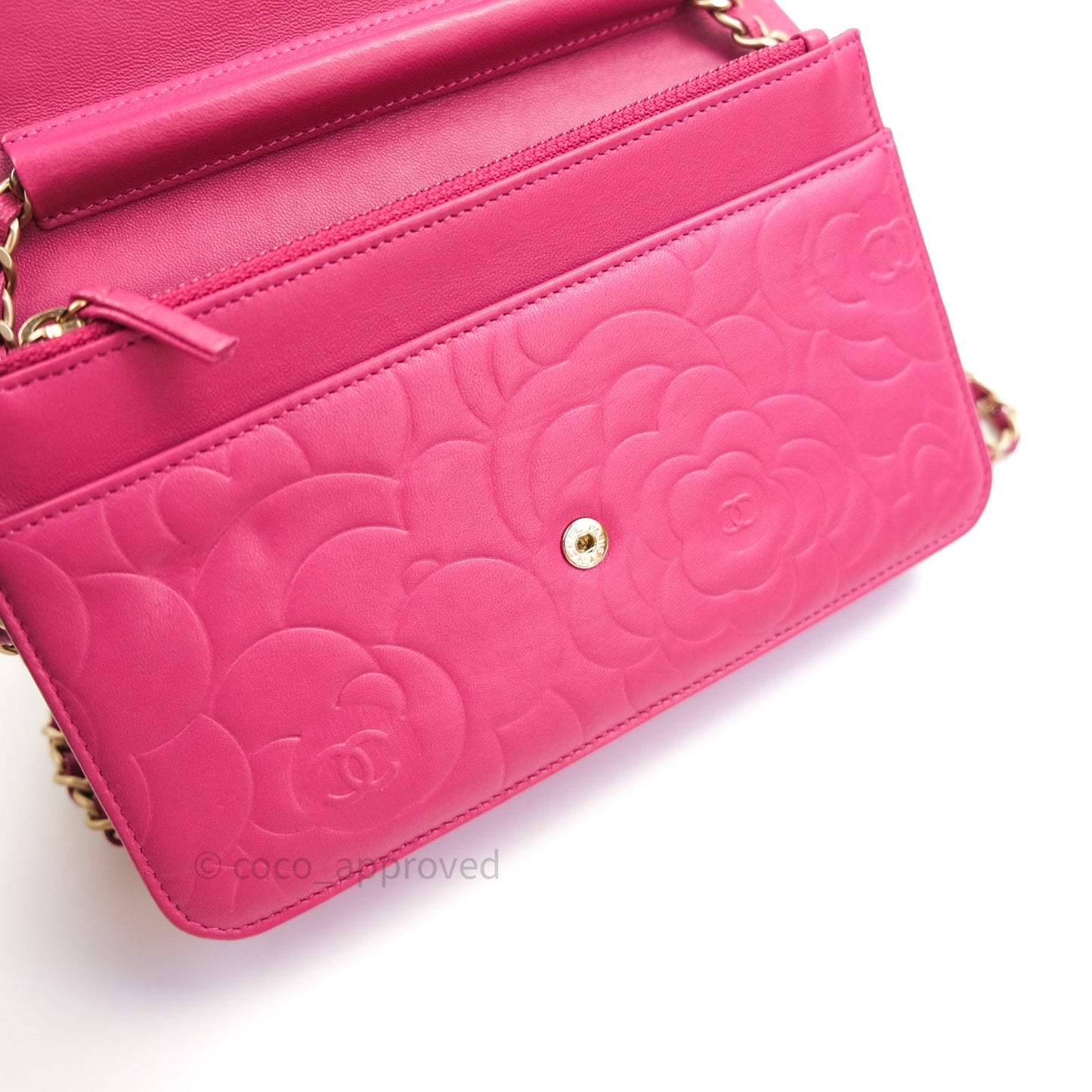 Chanel Camellia Wallet on Chain WOC Pink Lambskin Gold Hardware