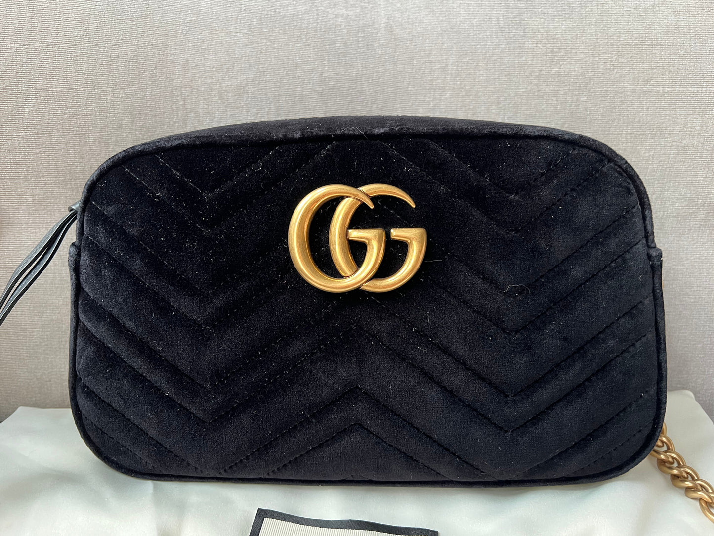 Luxury Gucci GG Black Velvet Marmont Small Shoulder Bag