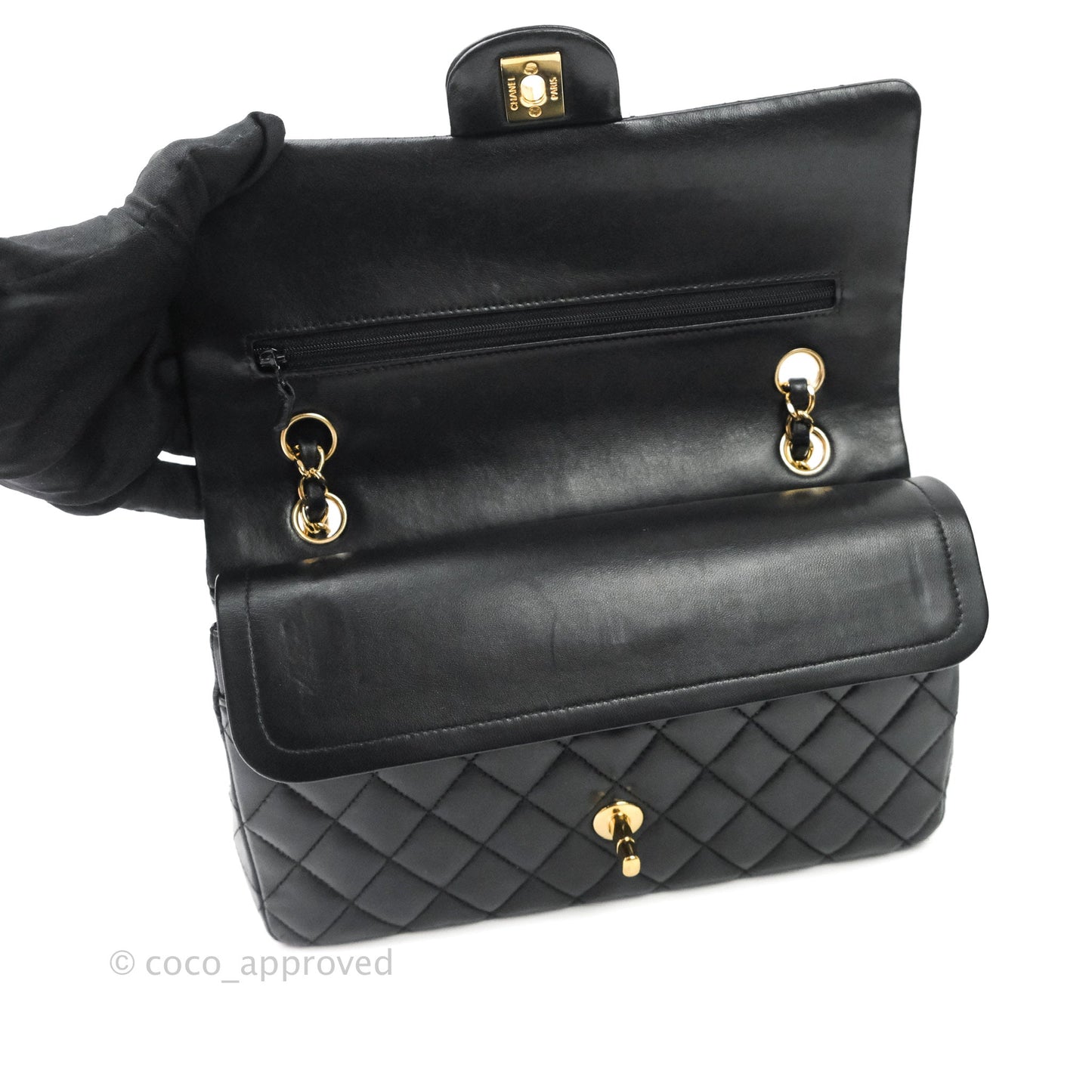 Chanel Classic M/L Medium Double Flap Bag Black Lambskin Gold Hardware