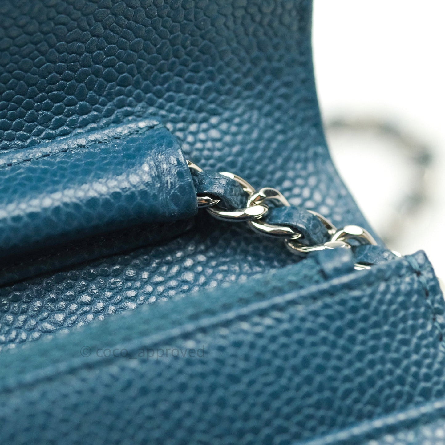 Chanel Chevron Wallet on Chain WOC Blue Caviar Silver Hardware
