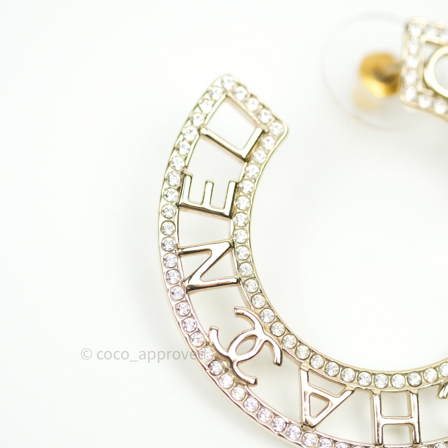 Chanel Crystal Pearl Bow-tiful CC Hoop Earrings Gold
