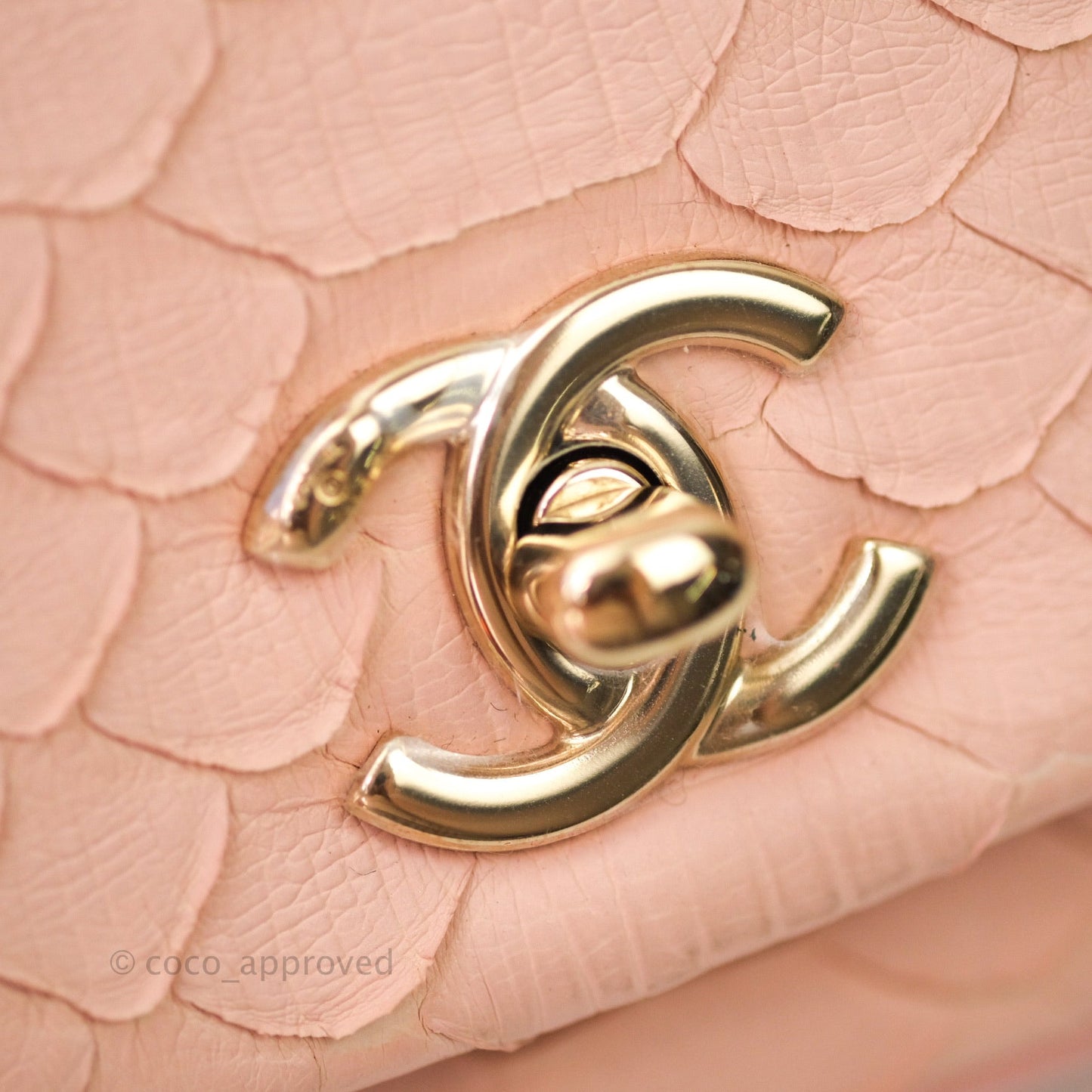 Chanel Small Handle Flap Bag Pink Python Gold Hardware