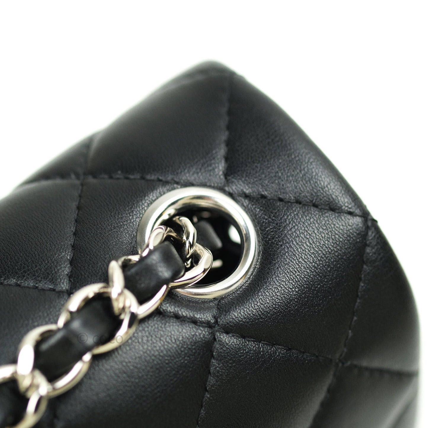 Chanel Quilted Mini Rectangular Black Lambskin Silver Hardware