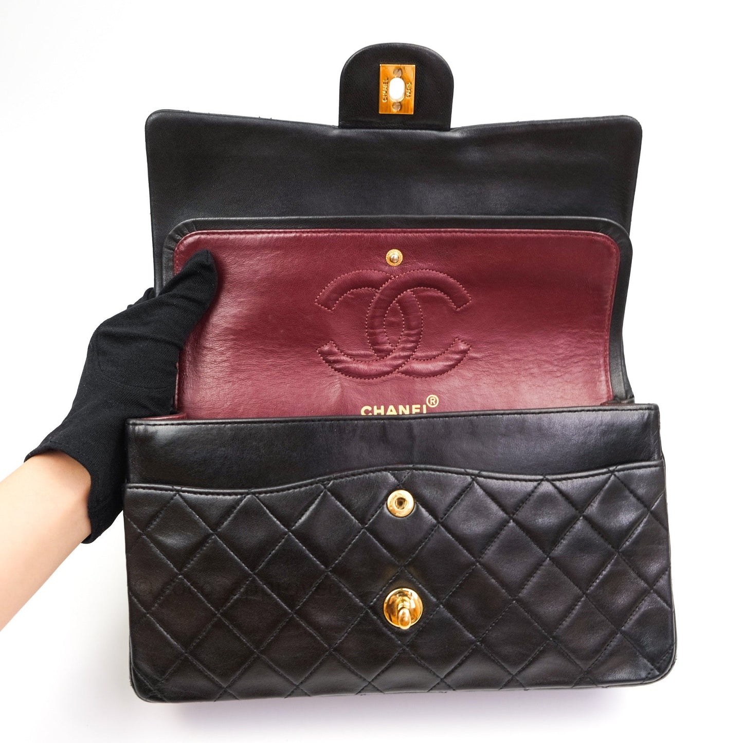 Chanel Vintage Classic Double Flap M/L Black Lambskin 24K Gold Hardware
