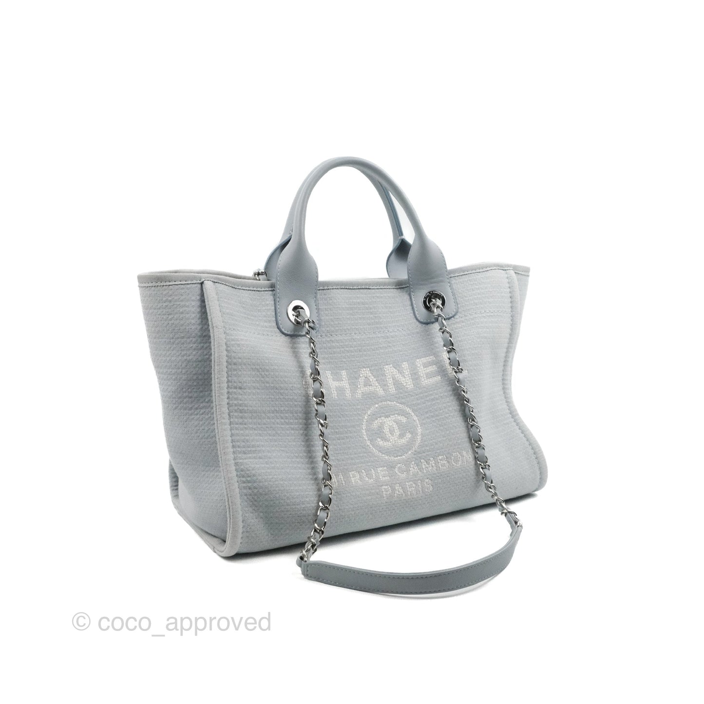 Chanel New Small Deauville Tote Light Blue Silver Hardware