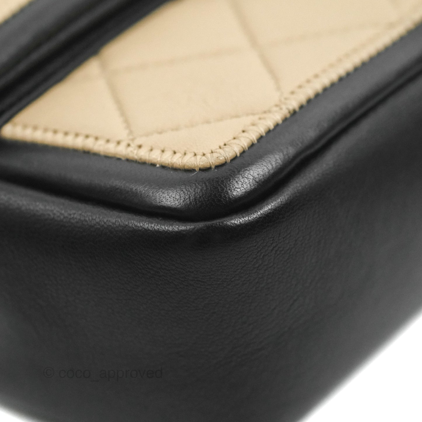 Chanel Quilted Graphic Flap Bag Black/Beige Calfskin Gold Hardware