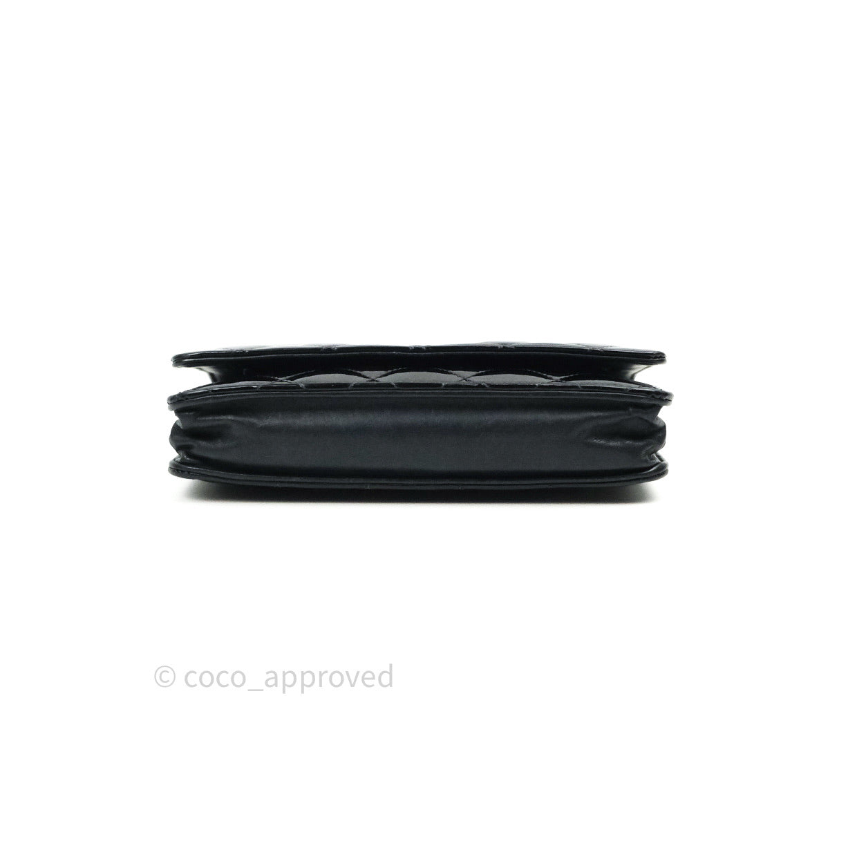 Chanel Quilted Wallet on Chain WOC Black Patent Leather Silver Hardware
