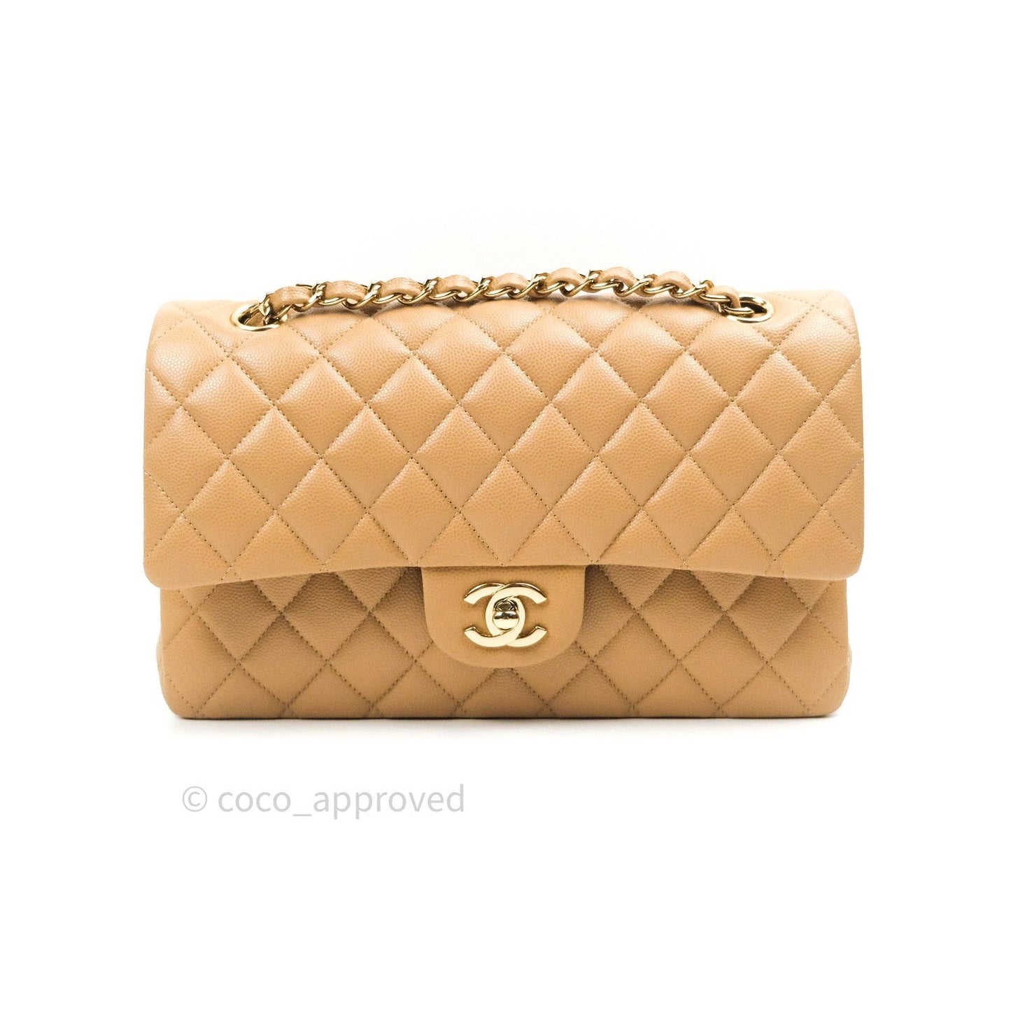Chanel Quilted M/L Medium Double Flap Dark Beige Gold Hardware 19B