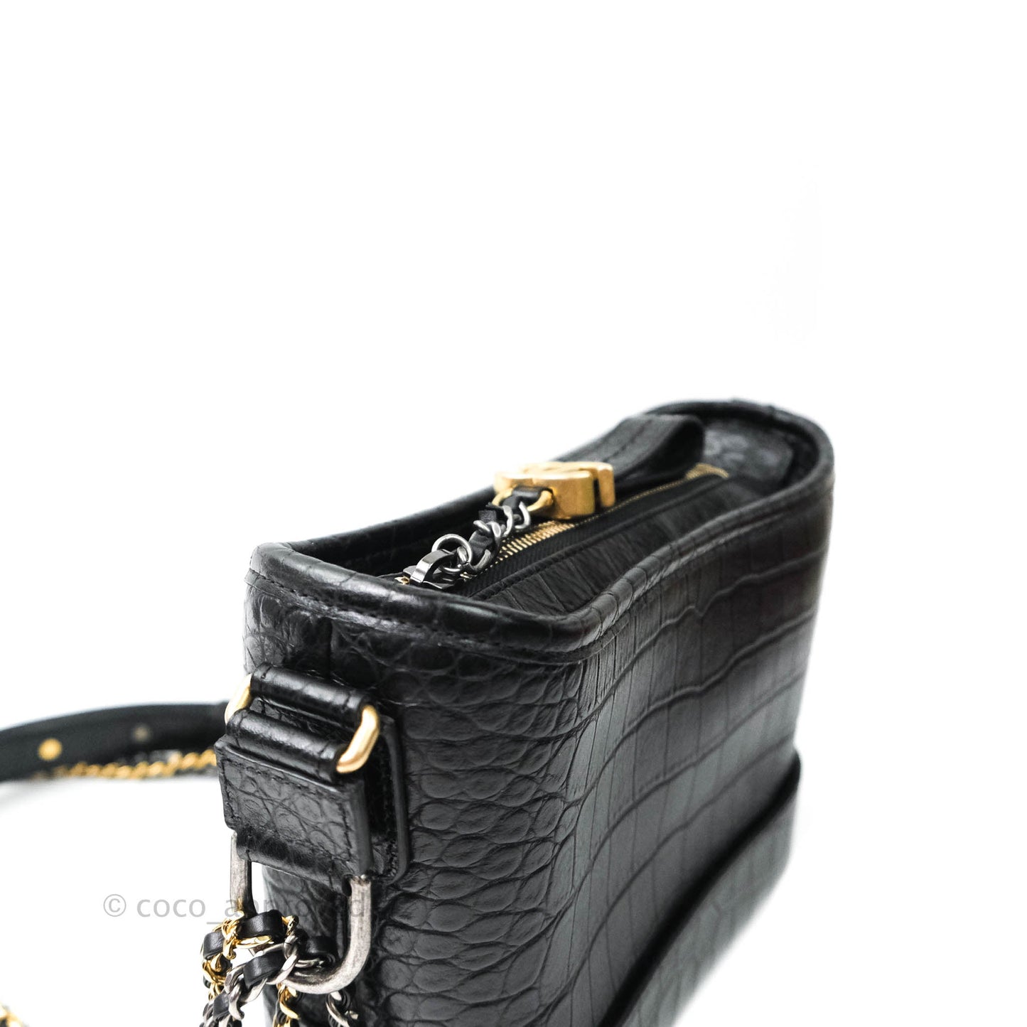 Chanel Crocodile Embossed Calfskin Small Gabrielle Cocodile Hobo Black