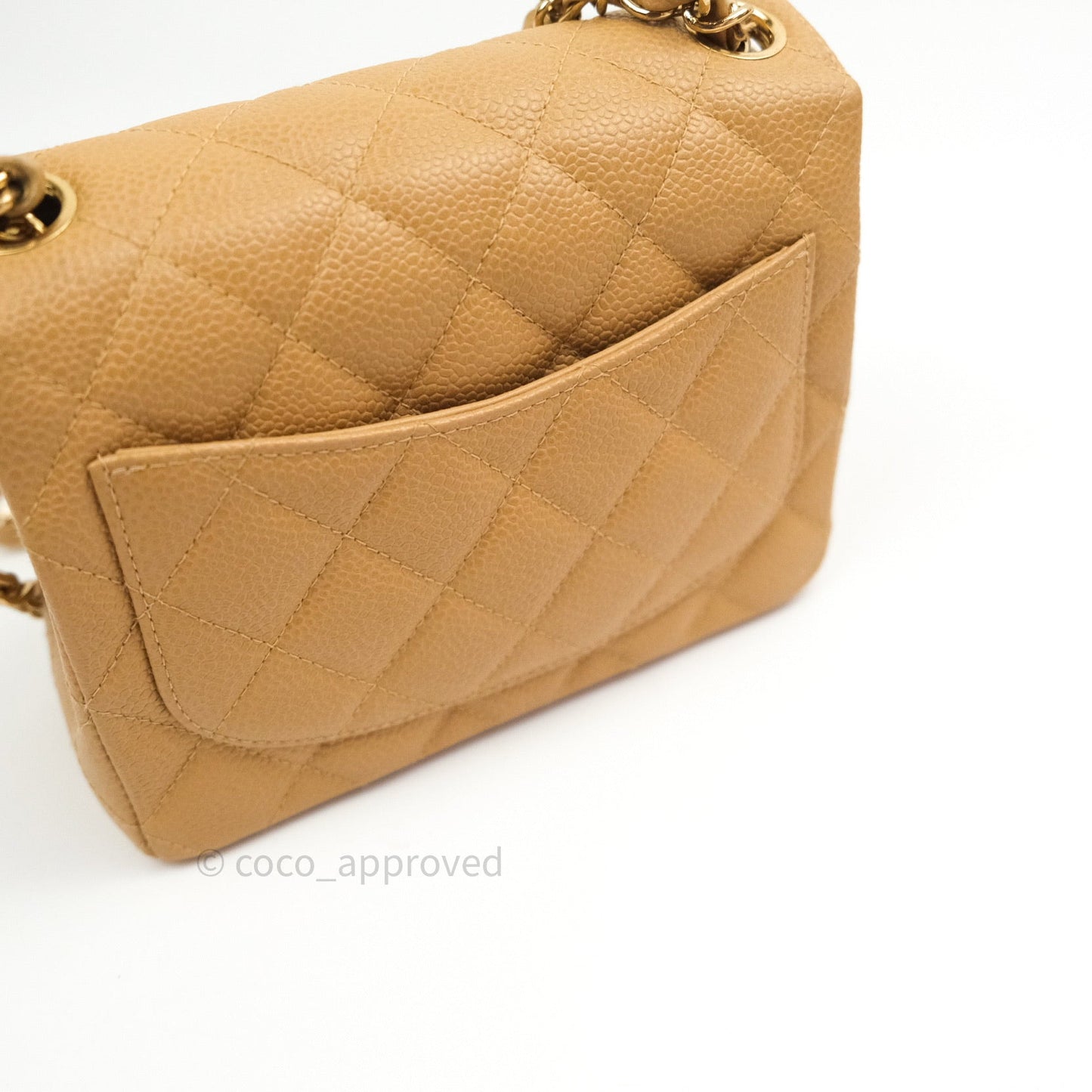 Chanel Quilted Vintage Mini Square Flap Beige Caviar 24K Gold Hardware
