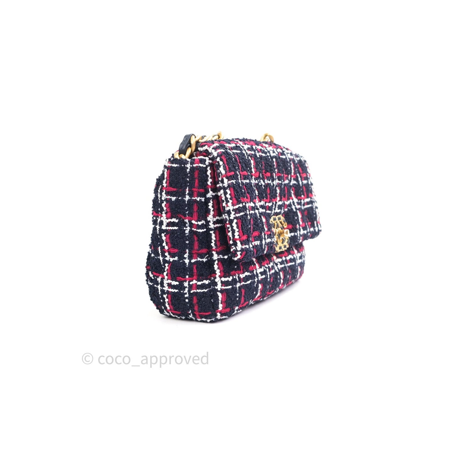 Chanel 19 Small Tweed Red Navy Mixed Hardware