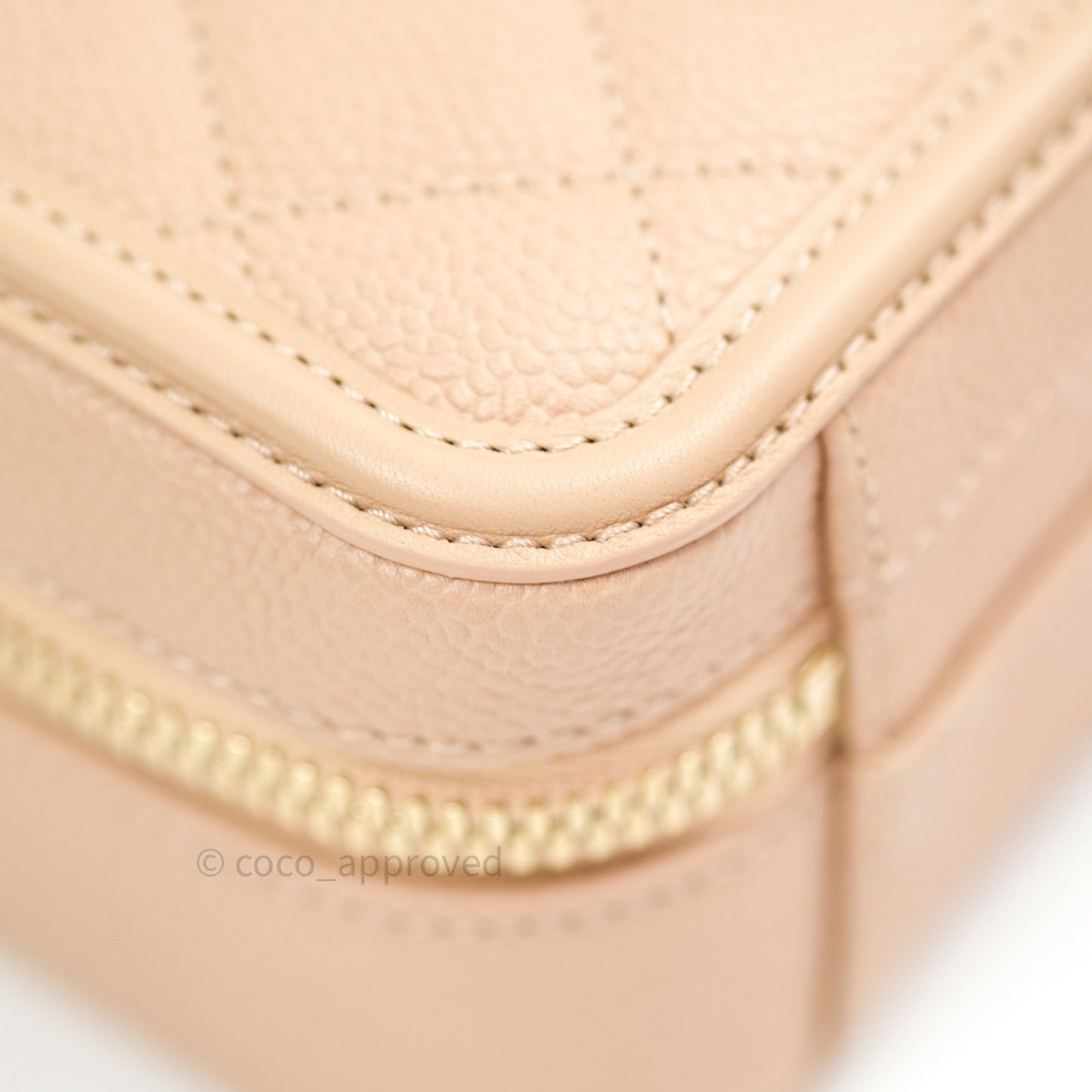 Chanel Quilted Small CC Filigree Vanity Case Beige Beige Caviar