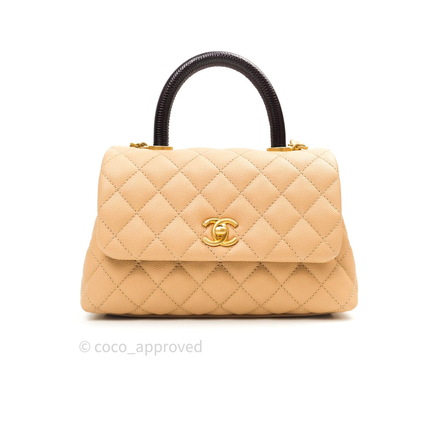 Chanel Mini Coco Handle Quilted Beige Caviar Gold Hardware Lizard Embossed Handle