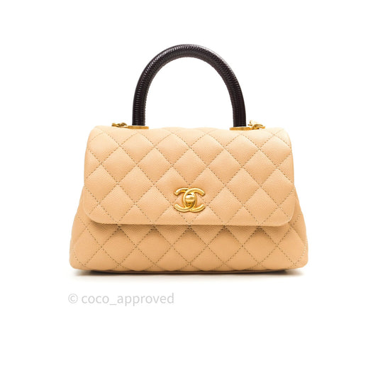 Chanel Mini Coco Handle Quilted Beige Caviar Gold Hardware Lizard Embossed Handle