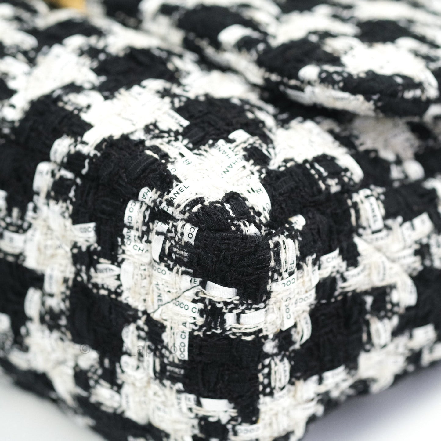 Chanel 19 Medium Tweed White Ribbon Mixed Hardware