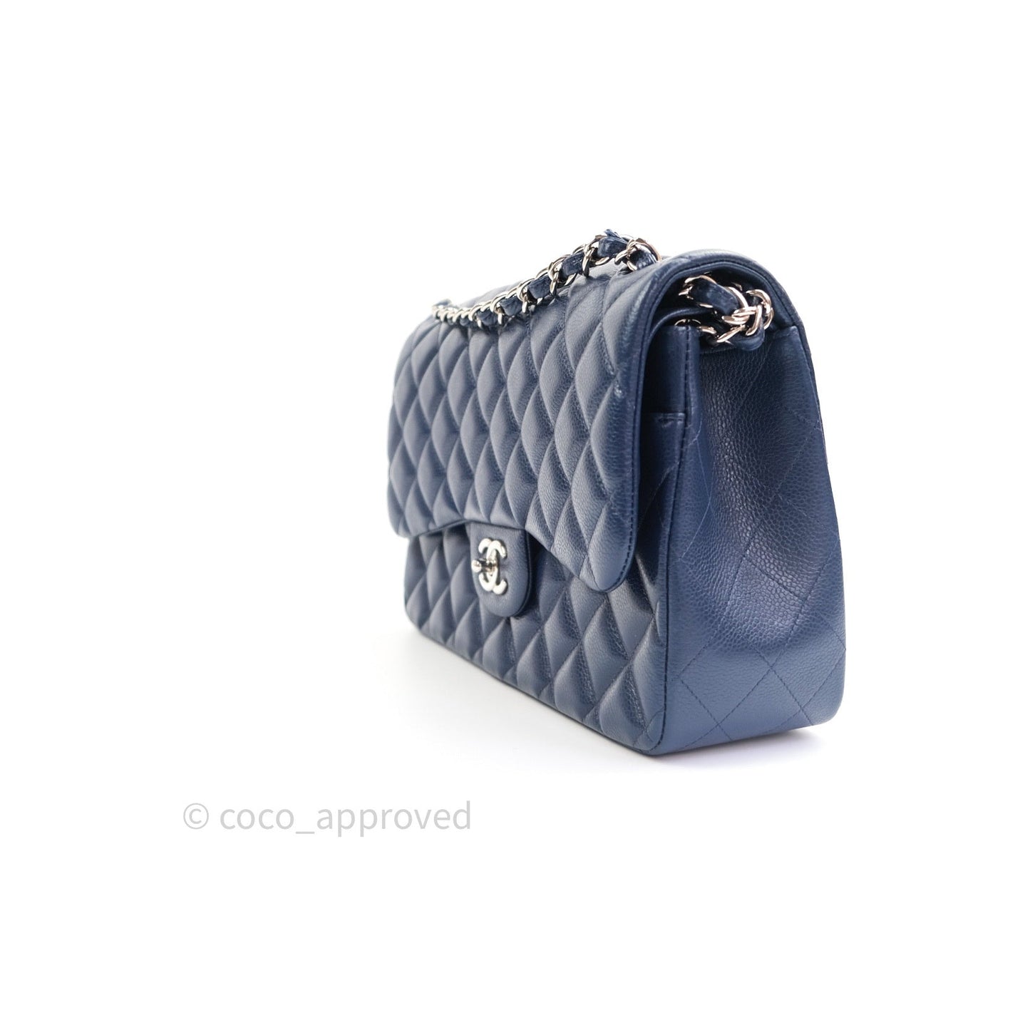 Chanel Classic Jumbo Quilted Double Flap Blue Caviar Silver Hardware⁣⁣