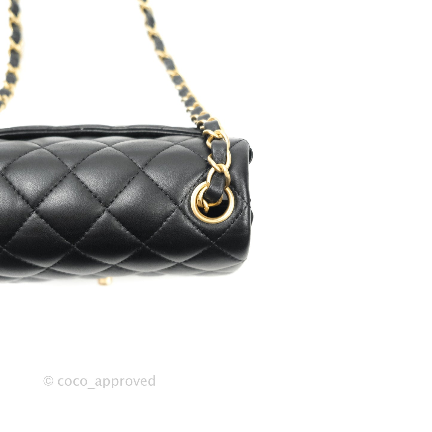 Chanel Mini Square Black Lambskin Aged Gold Hardware