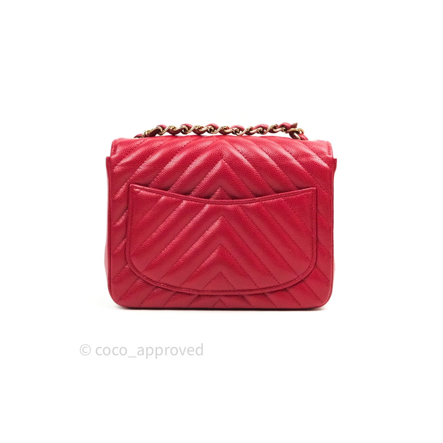 Chanel Mini Square Red Chevron Caviar Gold Hardware