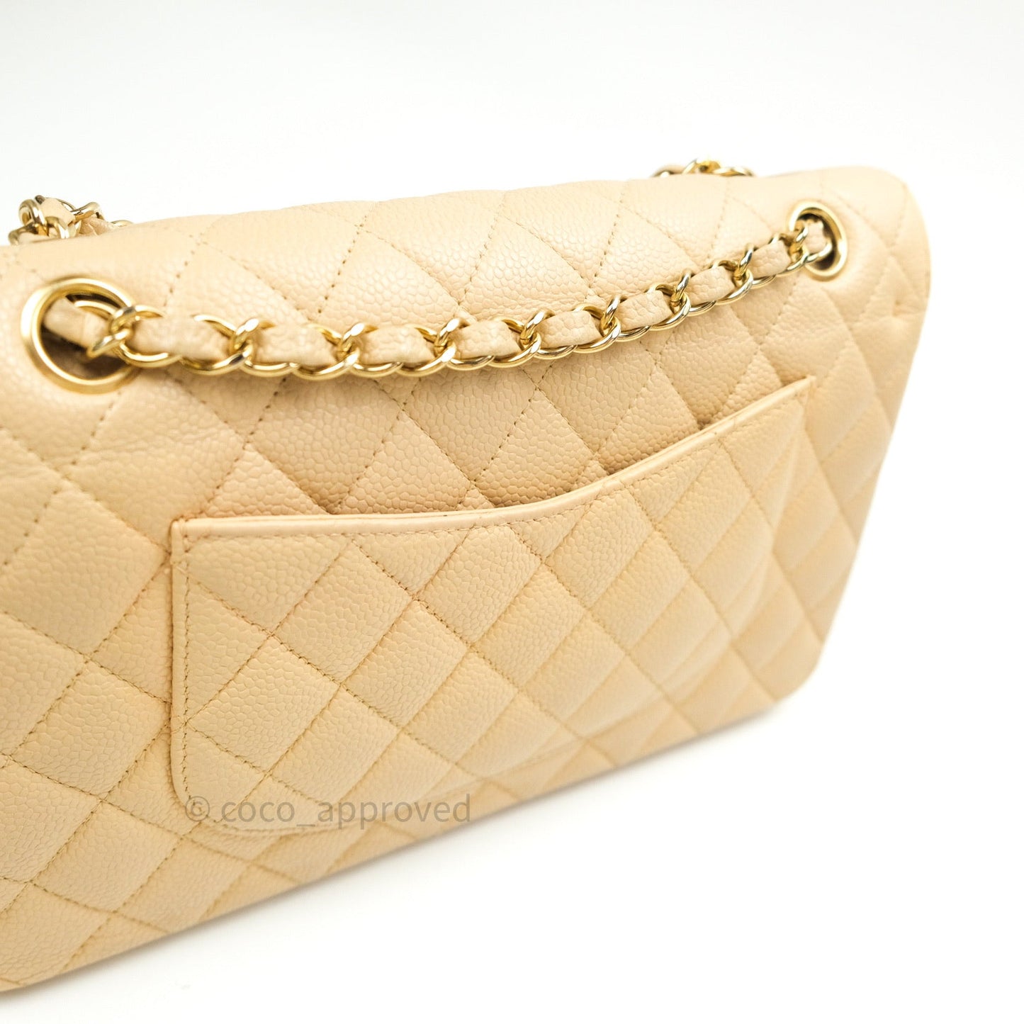 Chanel Quilted M/L Medium Double Flap Beige Clair Caviar Gold Hardware