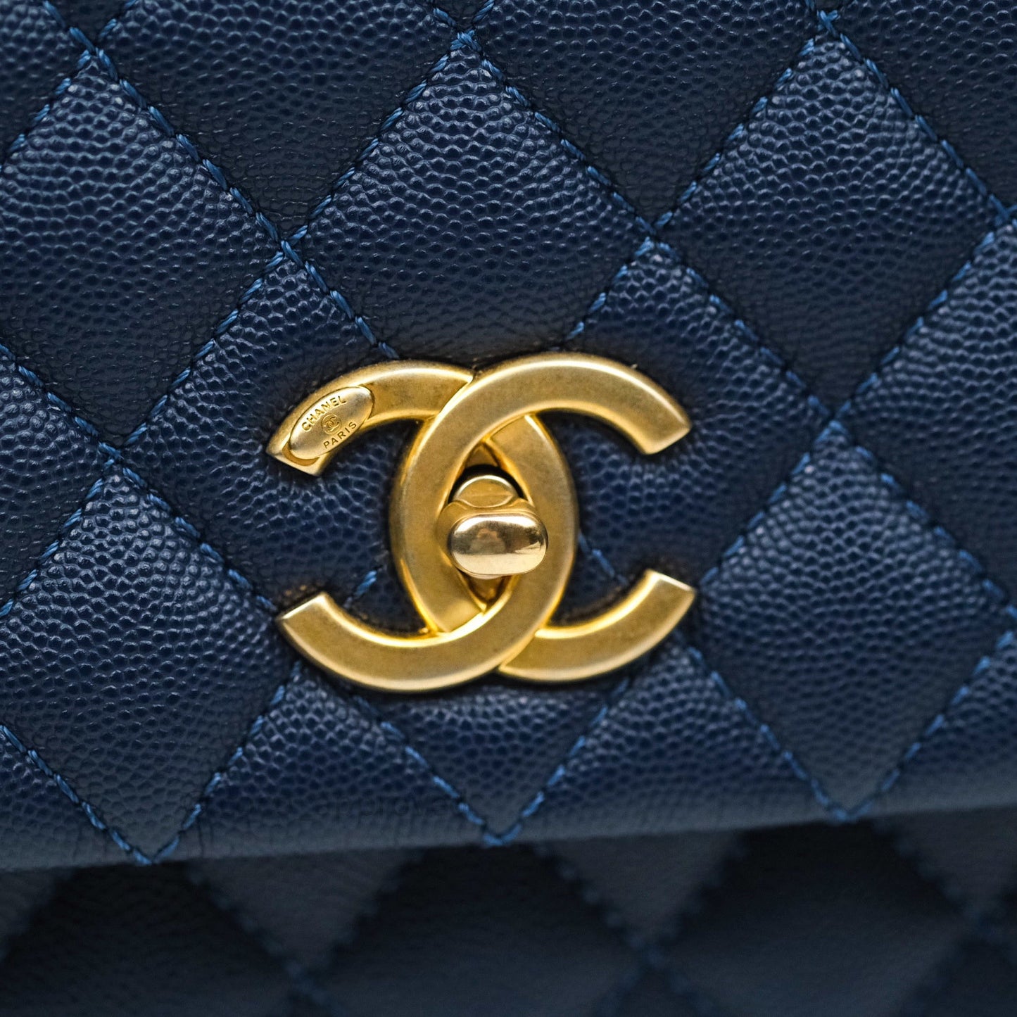 Chanel Quilted Medium Coco Handle Flap Navy Caviar Lizard Handle