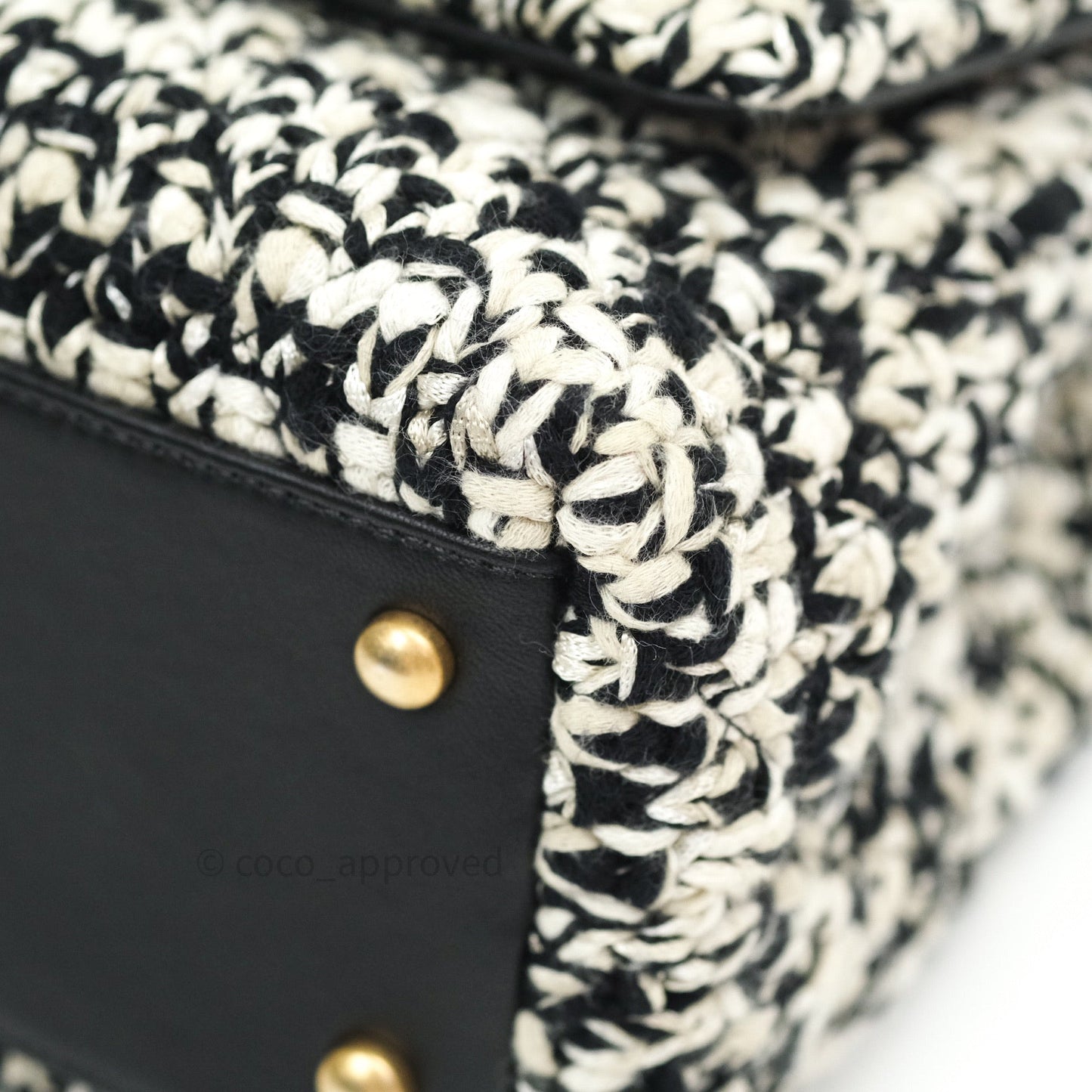 Chanel Flap Bag Tweed Black White Crochet Top Handle