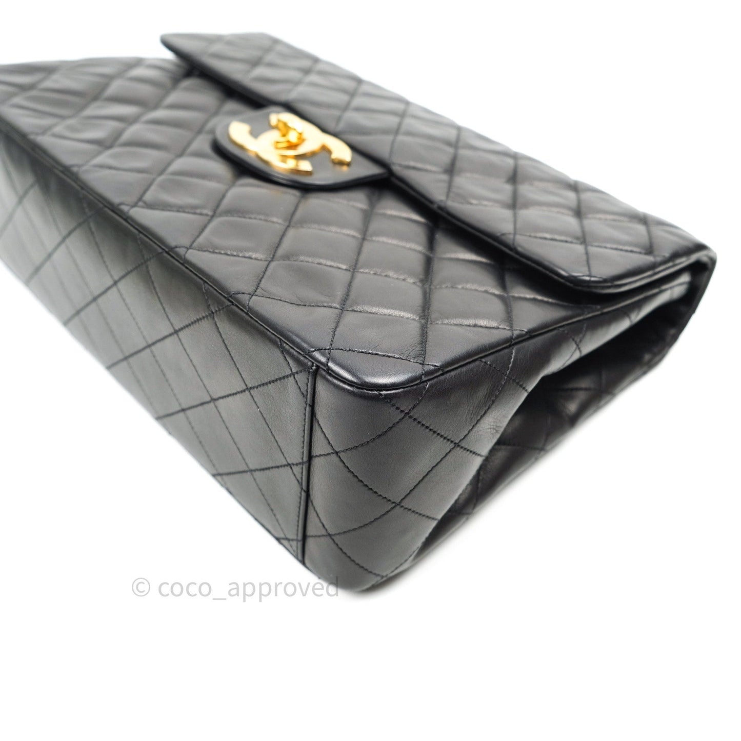 Chanel Vintage XL Jumbo Single Flap Black Lambskin 24K Gold Hardware