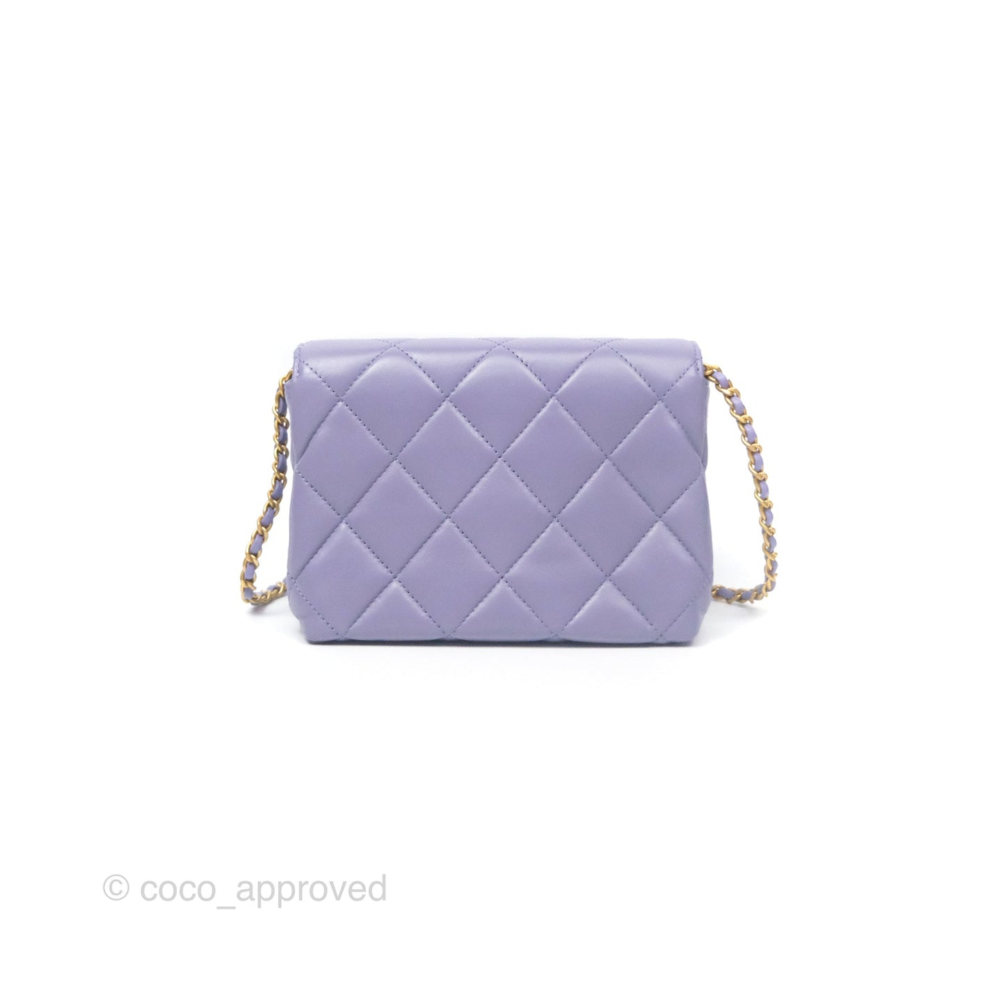 Chanel Crystal Pearl Chain Mini Flap Bag Purple Lambskin Aged Gold Hardware